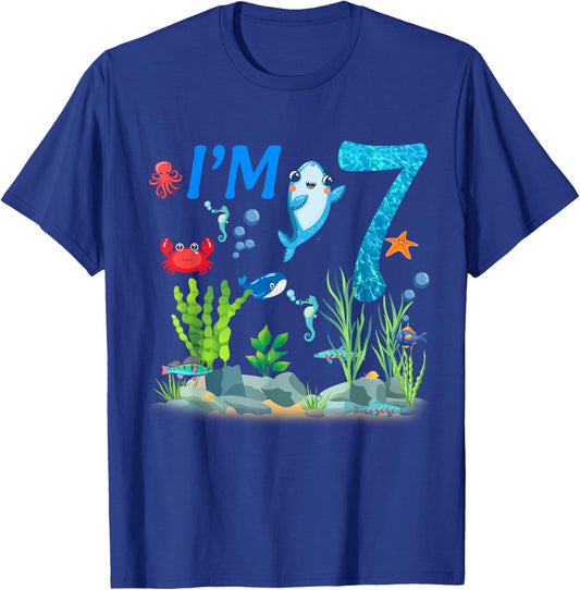 7 Year Old Ocean themed birthday Under the sea 7th birthday T-Shirt - T-Shirt | Royal