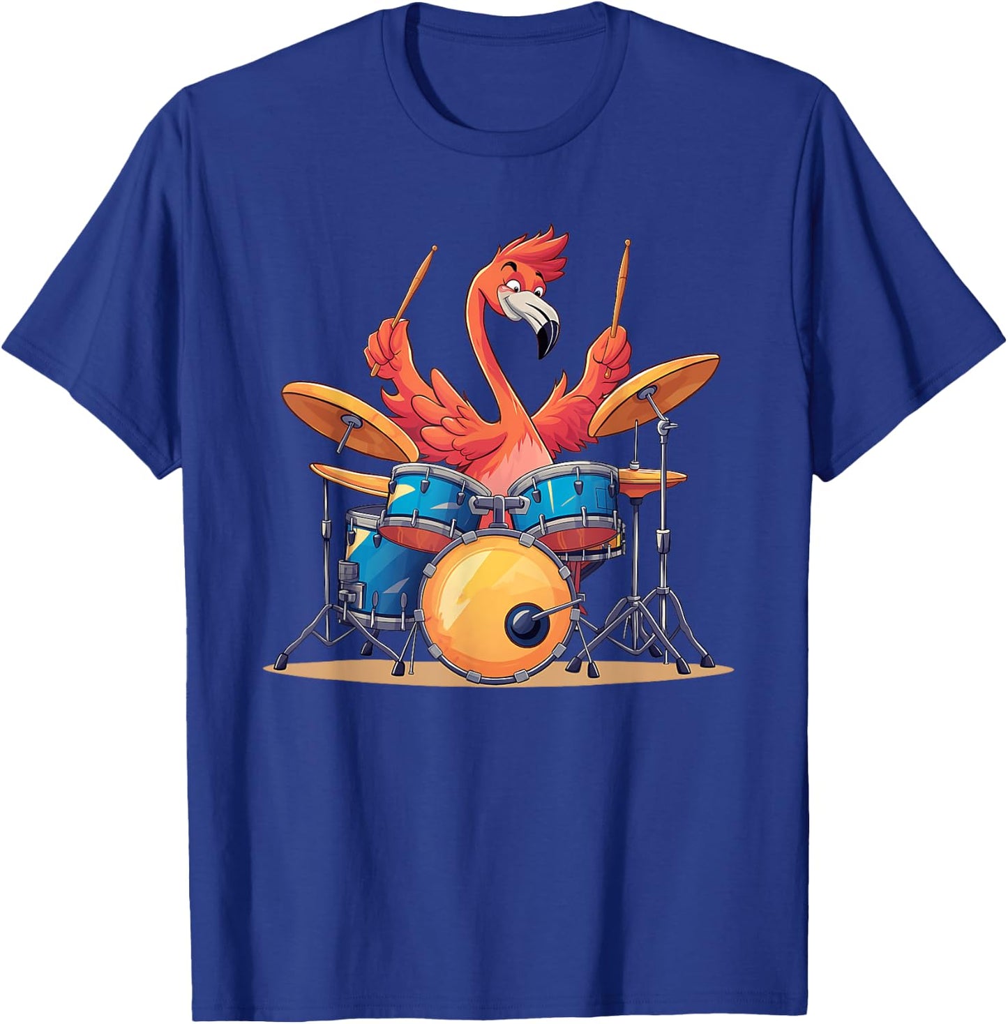 Cute Flamingo Playing Drums Flamingos Drummer Music T-Shirt - T-Shirt | Royal