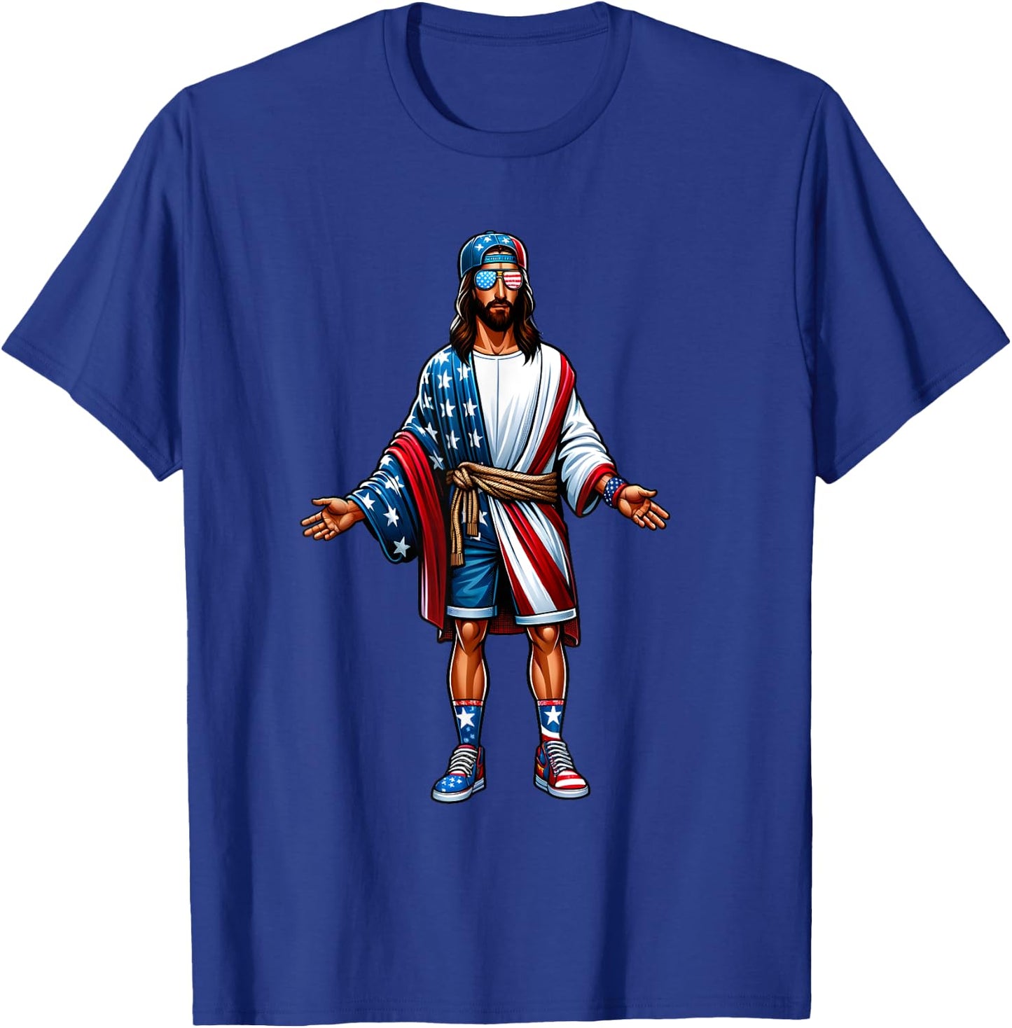 Love Jesus and America Too USA Flag July 4 Christian Church T-Shirt - T-Shirt | Royal