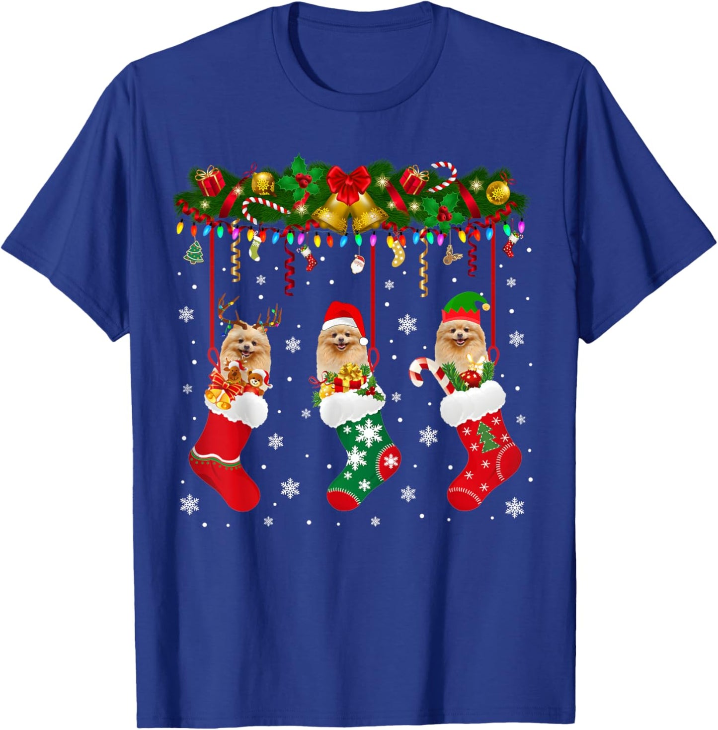 Pomeranian In Sock Xmas Reindeer Santa ELF Dog T-Shirt - T-Shirt | Royal
