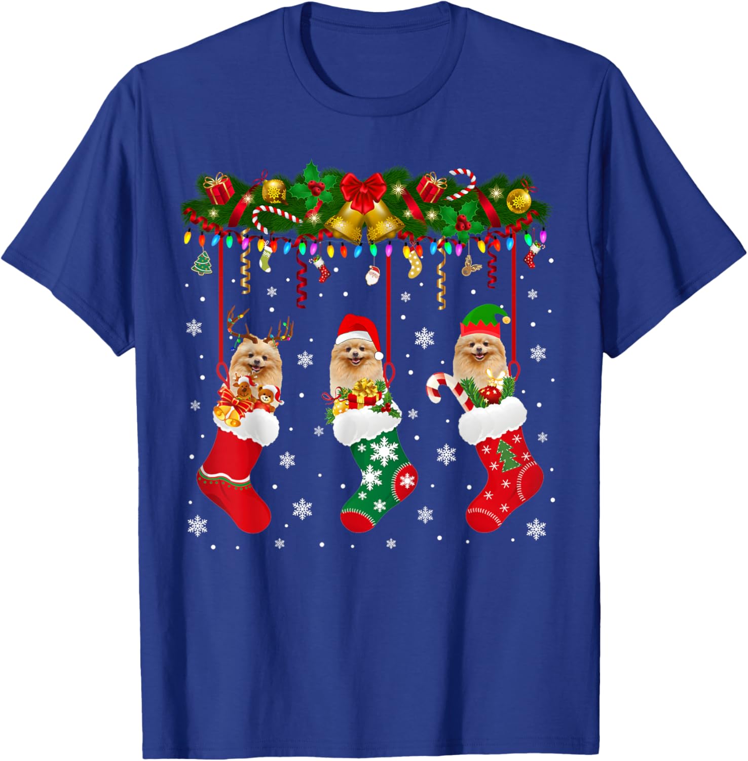 Pomeranian In Sock Xmas Reindeer Santa ELF Dog T-Shirt - T-Shirt | Royal