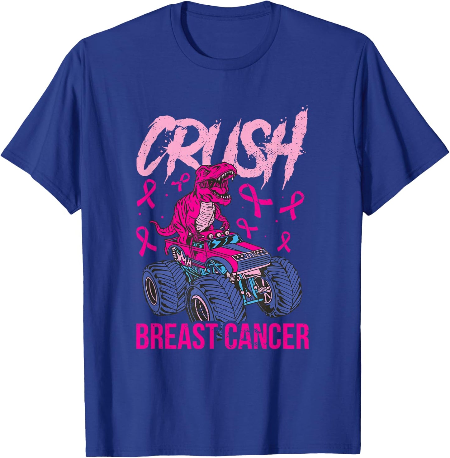 Crush Breast Cancer Awareness Monster Truck Boys Girls Dinos T-Shirt - T-Shirt | Royal