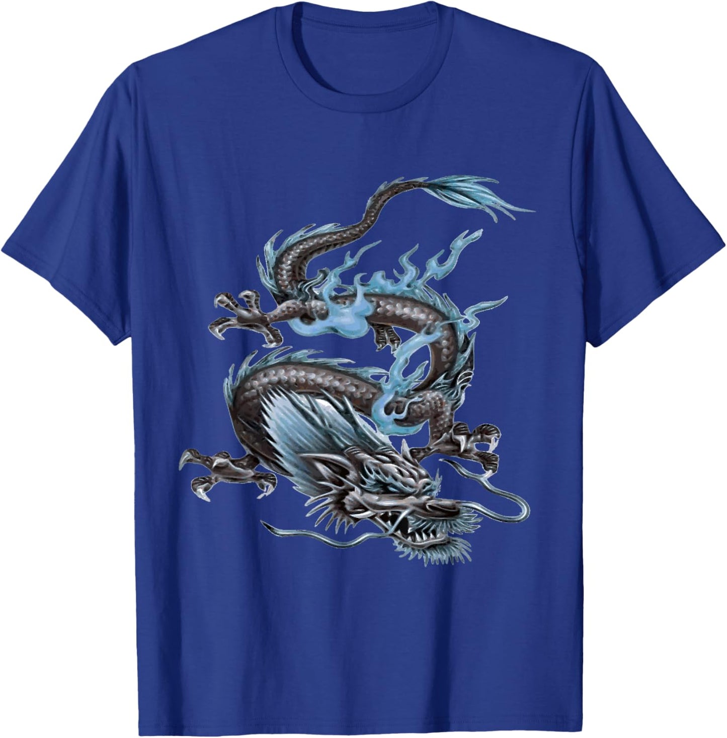Chinese Fire Dragon In Light Gray And Pale Blue T-Shirt - T-Shirt | Royal