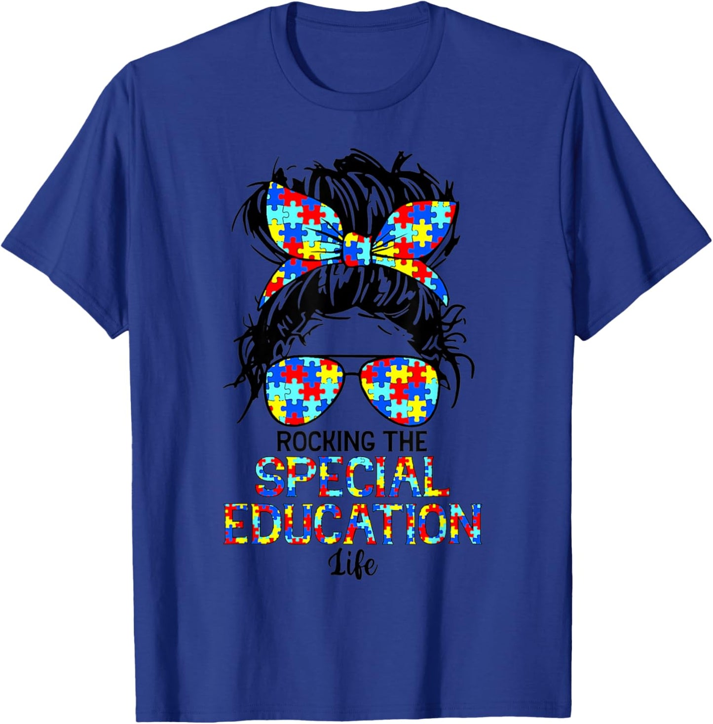 Rocking The Special Education Life Sped Teacher Messy Hair T-Shirt - T-Shirt | Royal