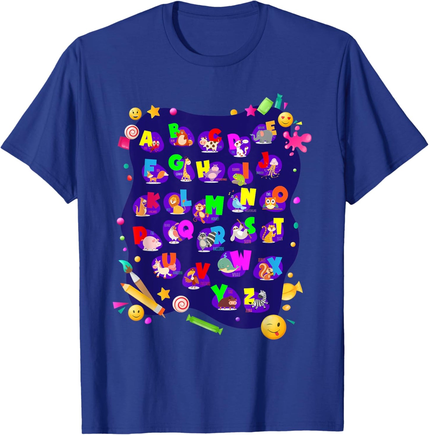 Alphabet Animals I Back To School Students Girls Boys T-Shirt - T-Shirt | Royal