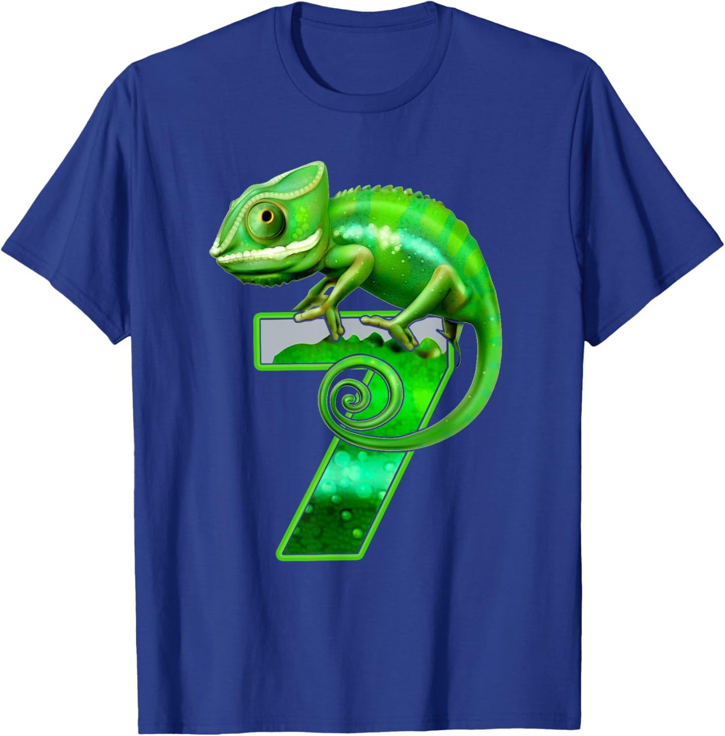 Kids 7 Years Old Lizard 7th Birthday Party Chameleon T-Shirt - T-Shirt | Royal