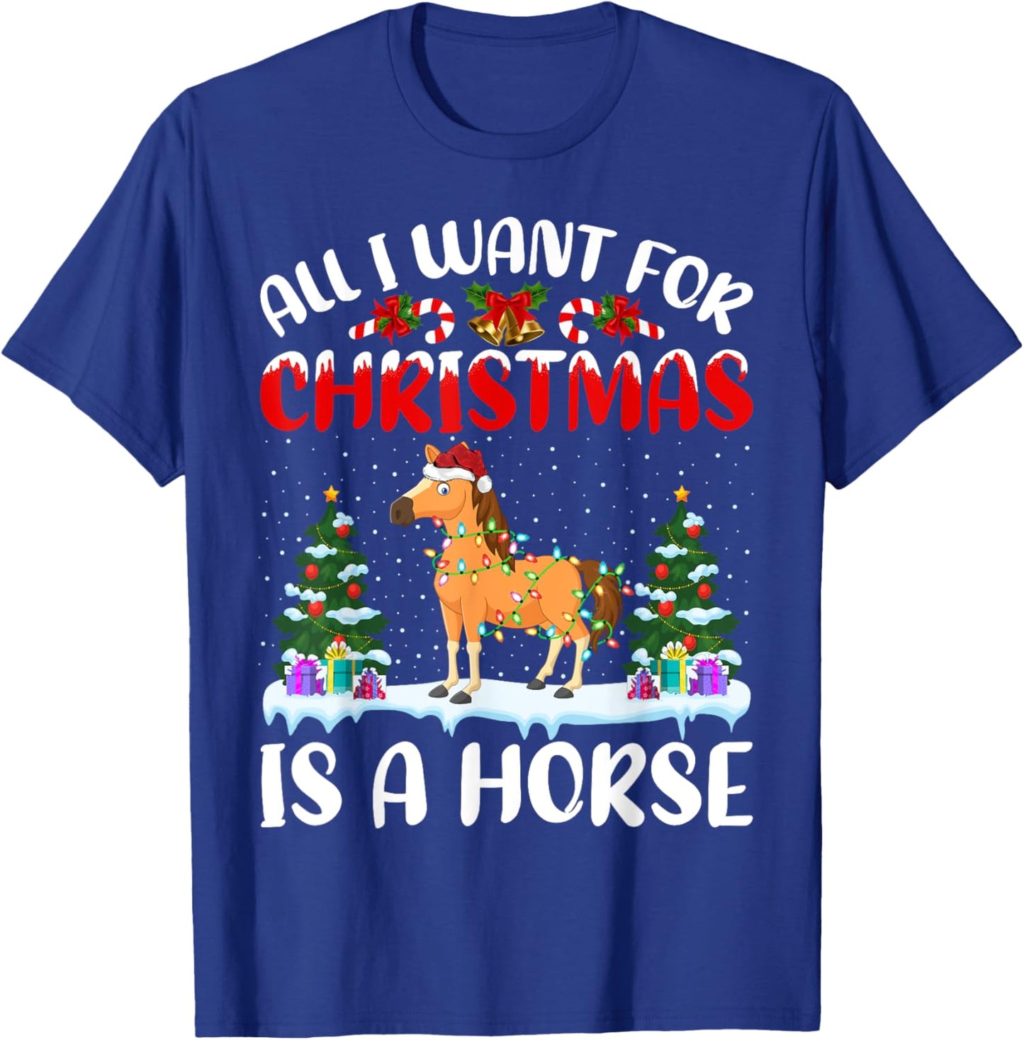 Funny Santa Hat All I Want For Christmas Is A Horse T-Shirt - T-Shirt | Royal