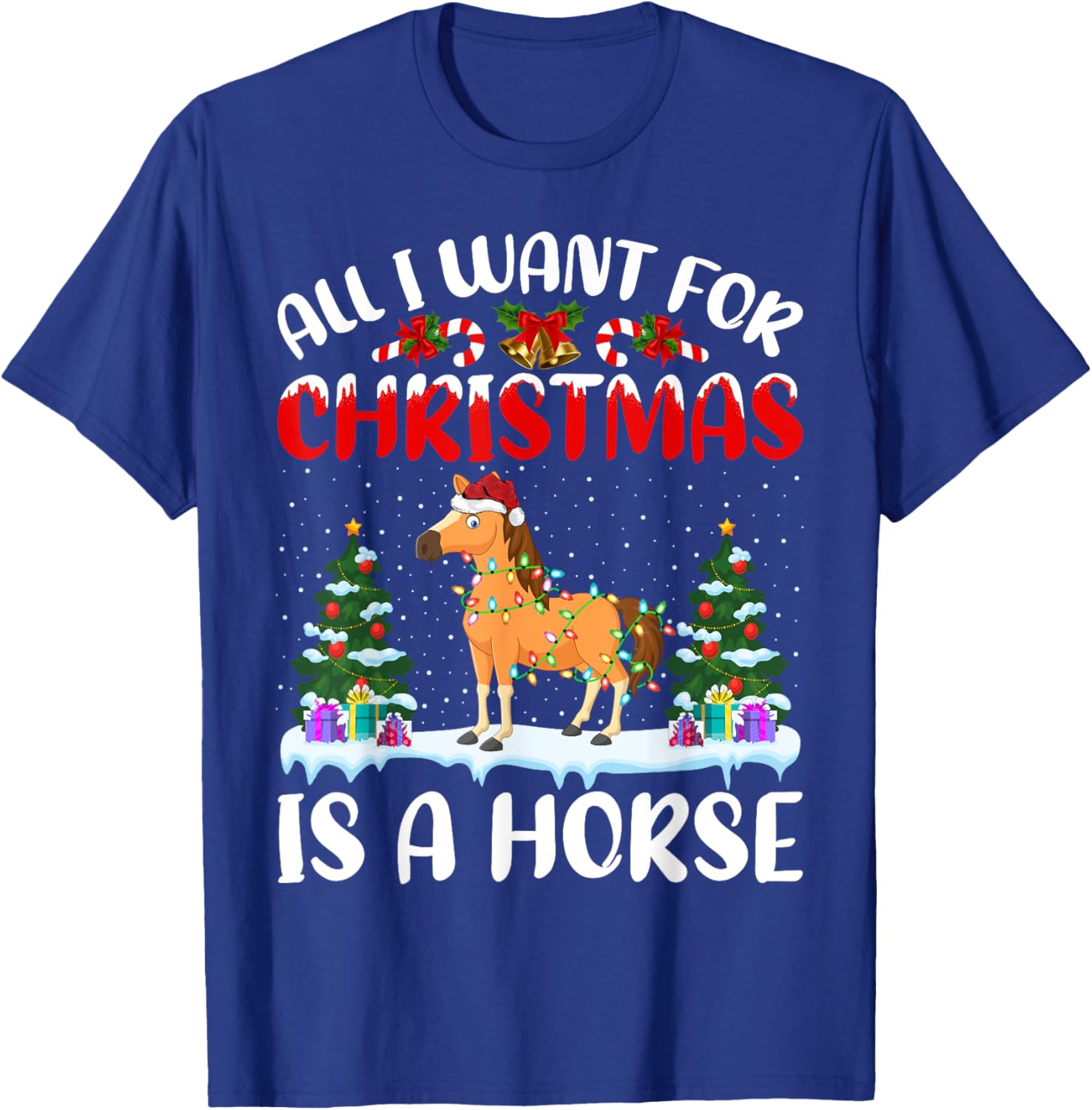 Funny Santa Hat All I Want For Christmas Is A Horse T-Shirt - T-Shirt | Royal