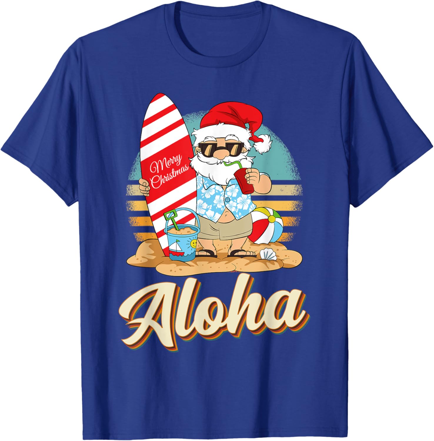 Tropical Christmas Aloha Santa Christmas in July Hawaiian T-Shirt - T-Shirt | Royal
