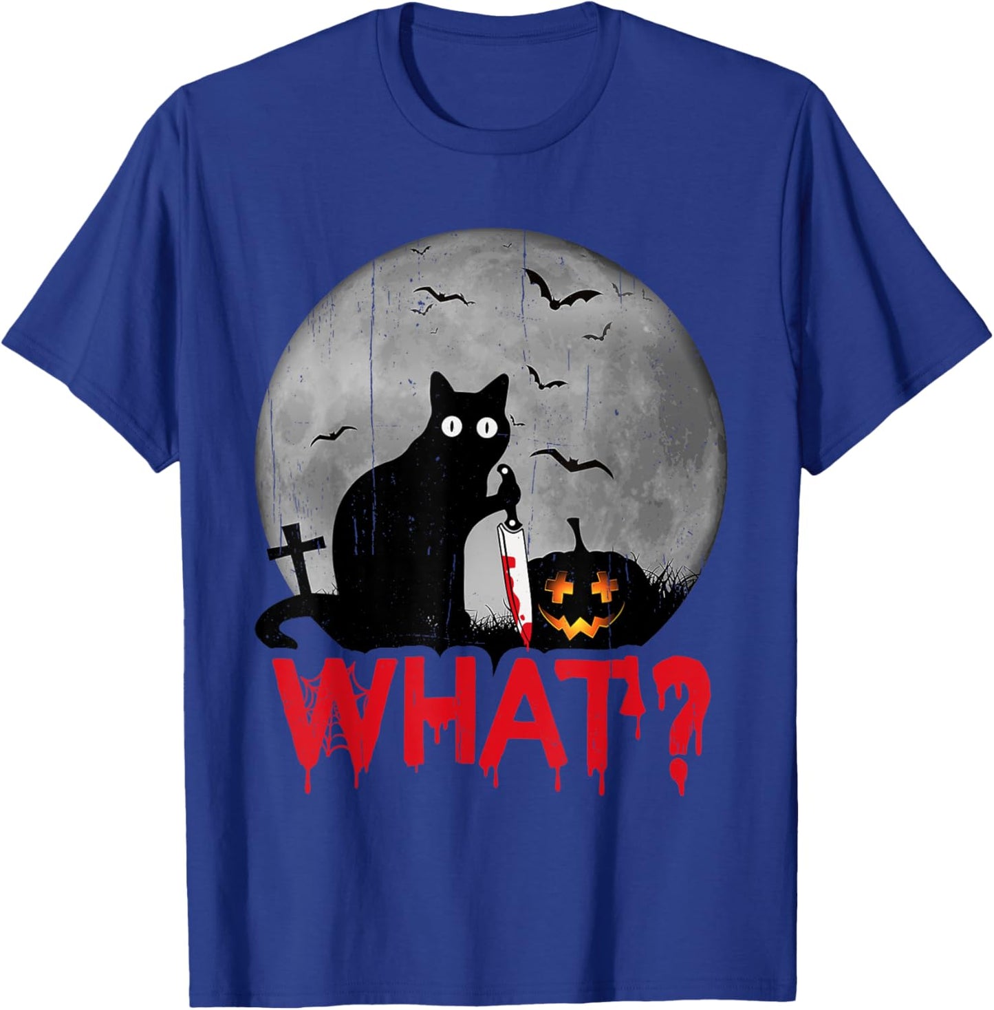 Cat What? Murderous Black Cat with Knife Halloween Costume Men Women T-Shirt - T-Shirt | Royal