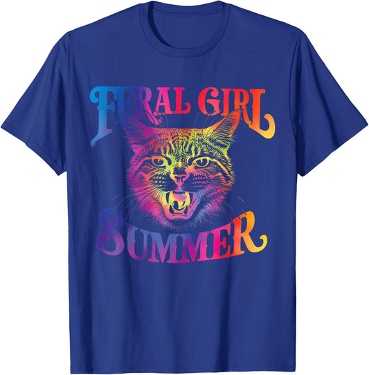 Feral Girl Summer Funny Cat For Summer Vacation T-Shirt - T-Shirt | Royal
