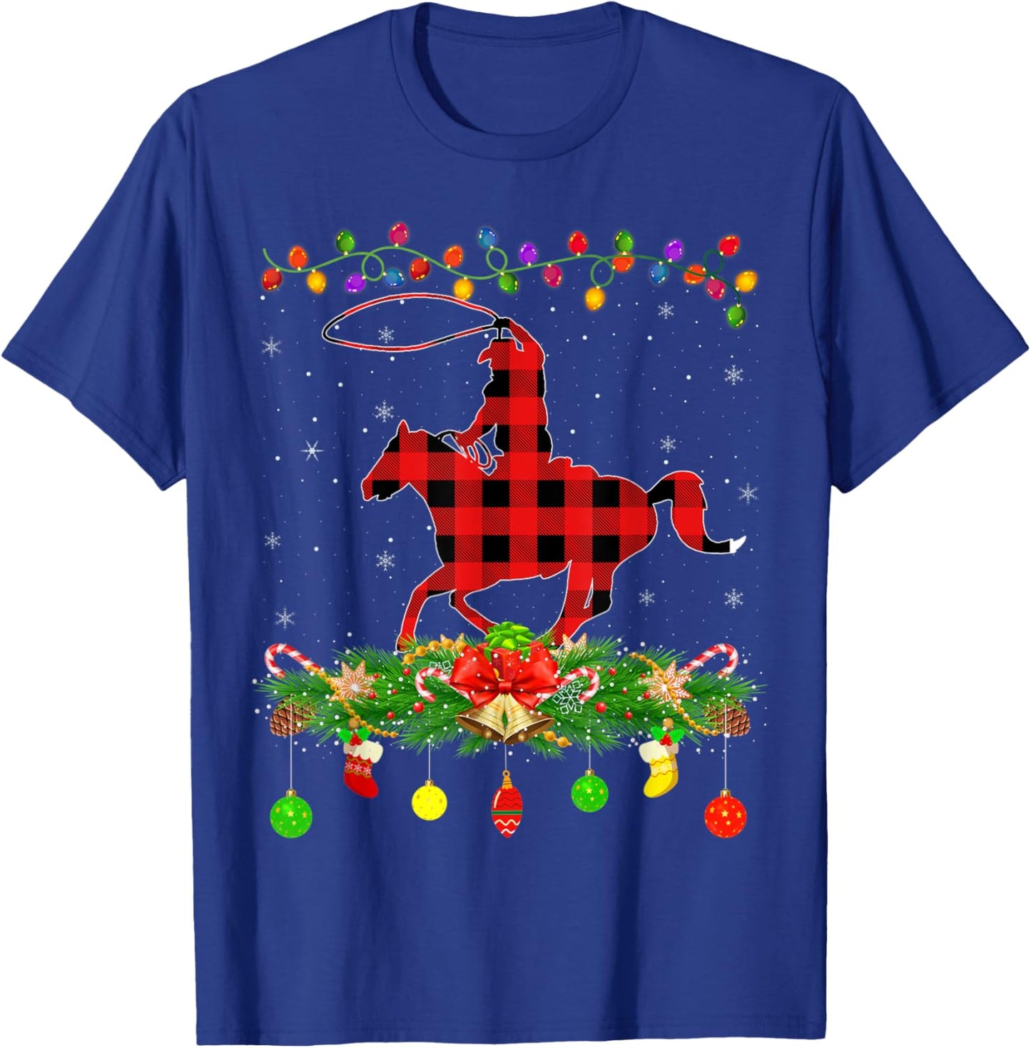 Funny Matching Buffalo Plaid Rodeo Sports Christmas Pajama T-Shirt - T-Shirt | Royal