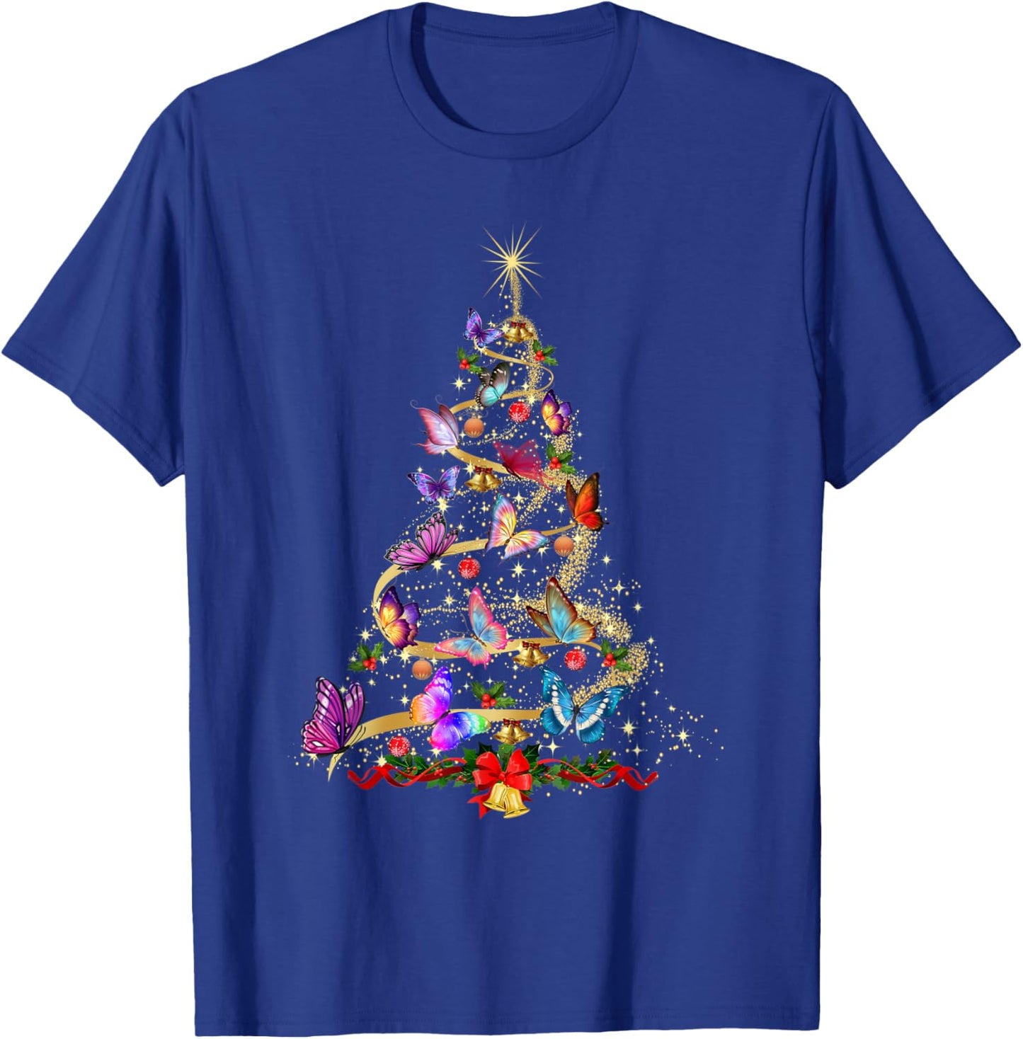 Butterfly Christmas Lights Women Girl Xmas Pajama Butterfly T-Shirt - T-Shirt | Royal
