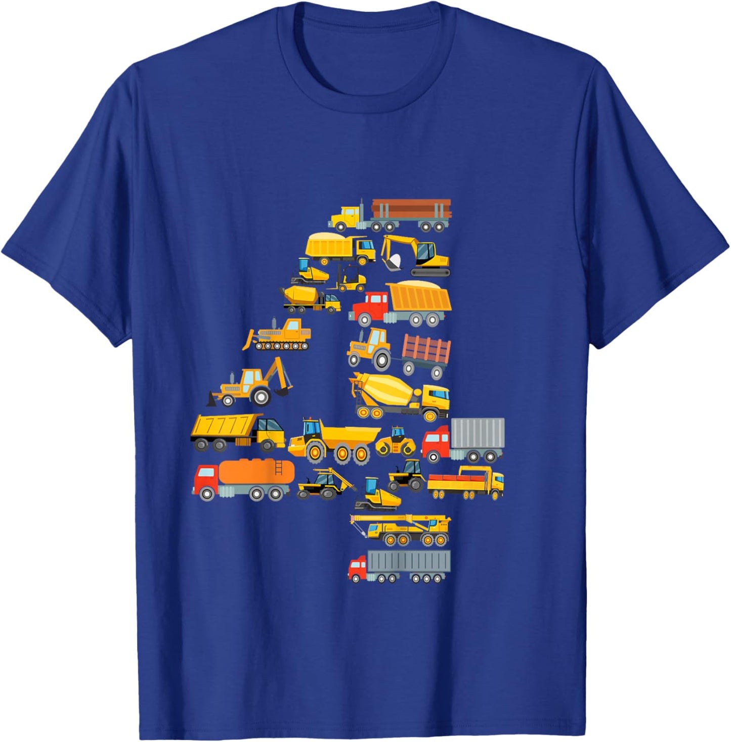 4th Birthday Boy Construction Excavator Vehicles 4 Years T-Shirt - T-Shirt | Royal