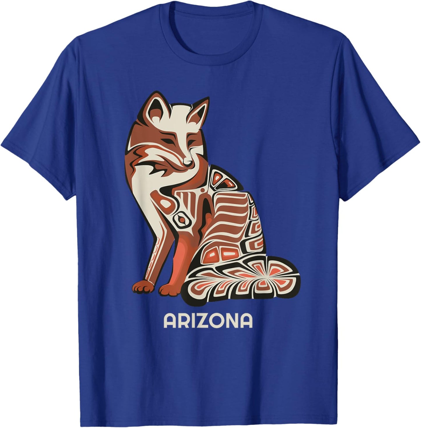 Red Tribal Fox Arizona Native American Artwork Style T-Shirt - T-Shirt | Royal