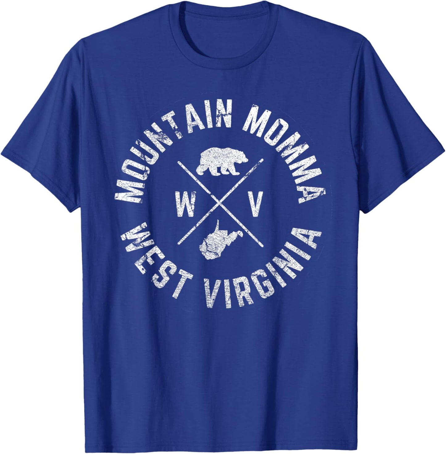West Virginia Mountain Momma State Map WV Home Bear Vintage T-Shirt - T-Shirt | Royal