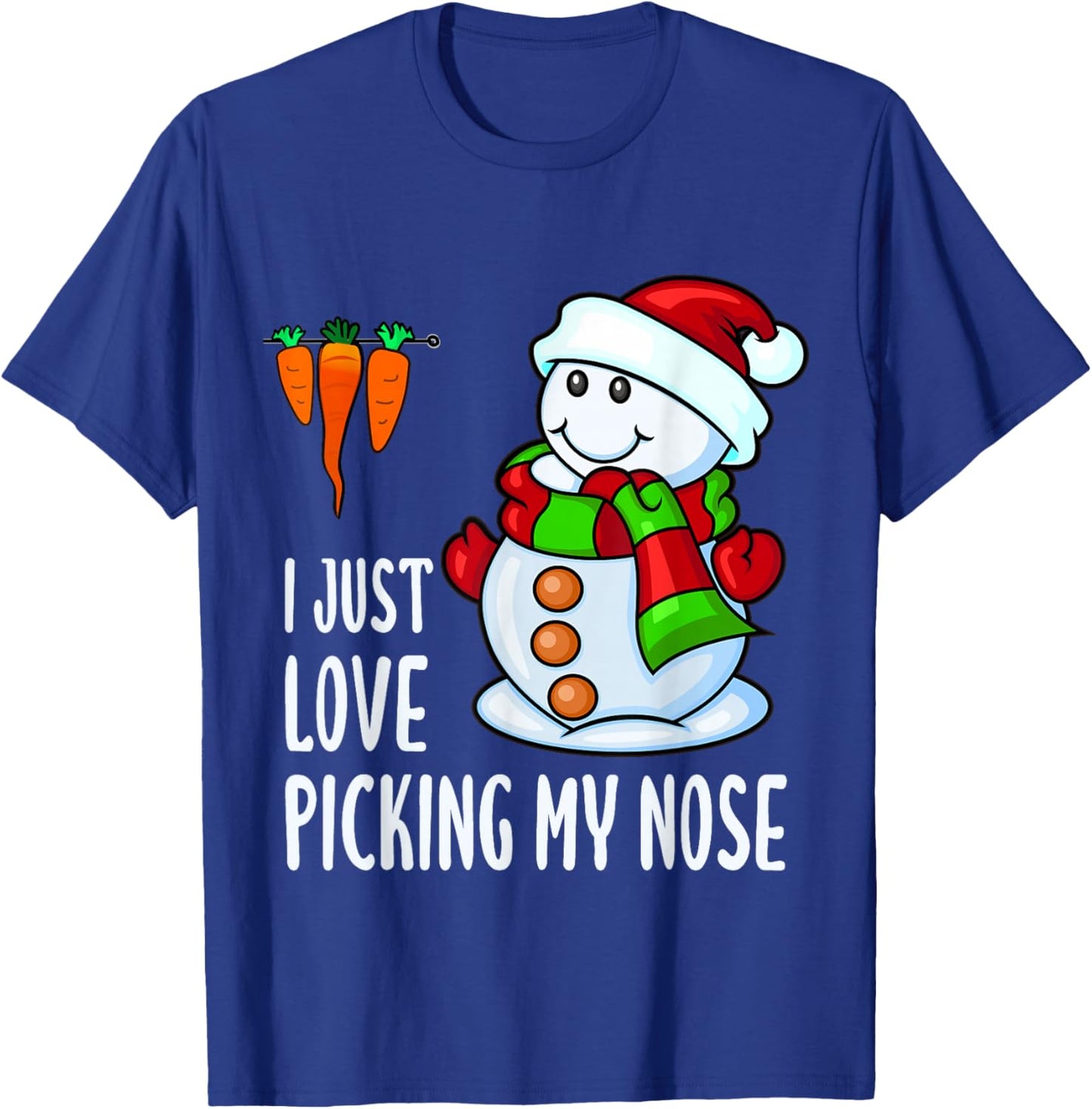 Snowman Picking Nose. Funny Christmas Pun. Boys Men Xmas T-Shirt - T-Shirt | Royal