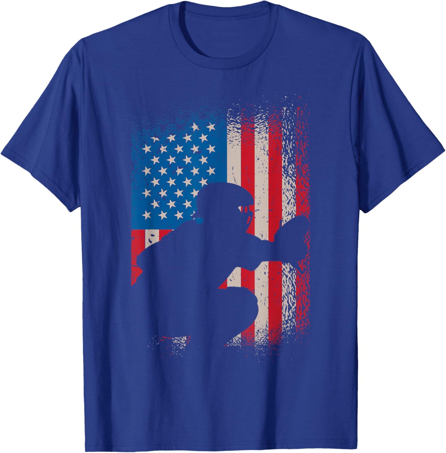 American Flag Baseball Catcher Design - USA Flag Baseball T-Shirt - T-Shirt | Royal