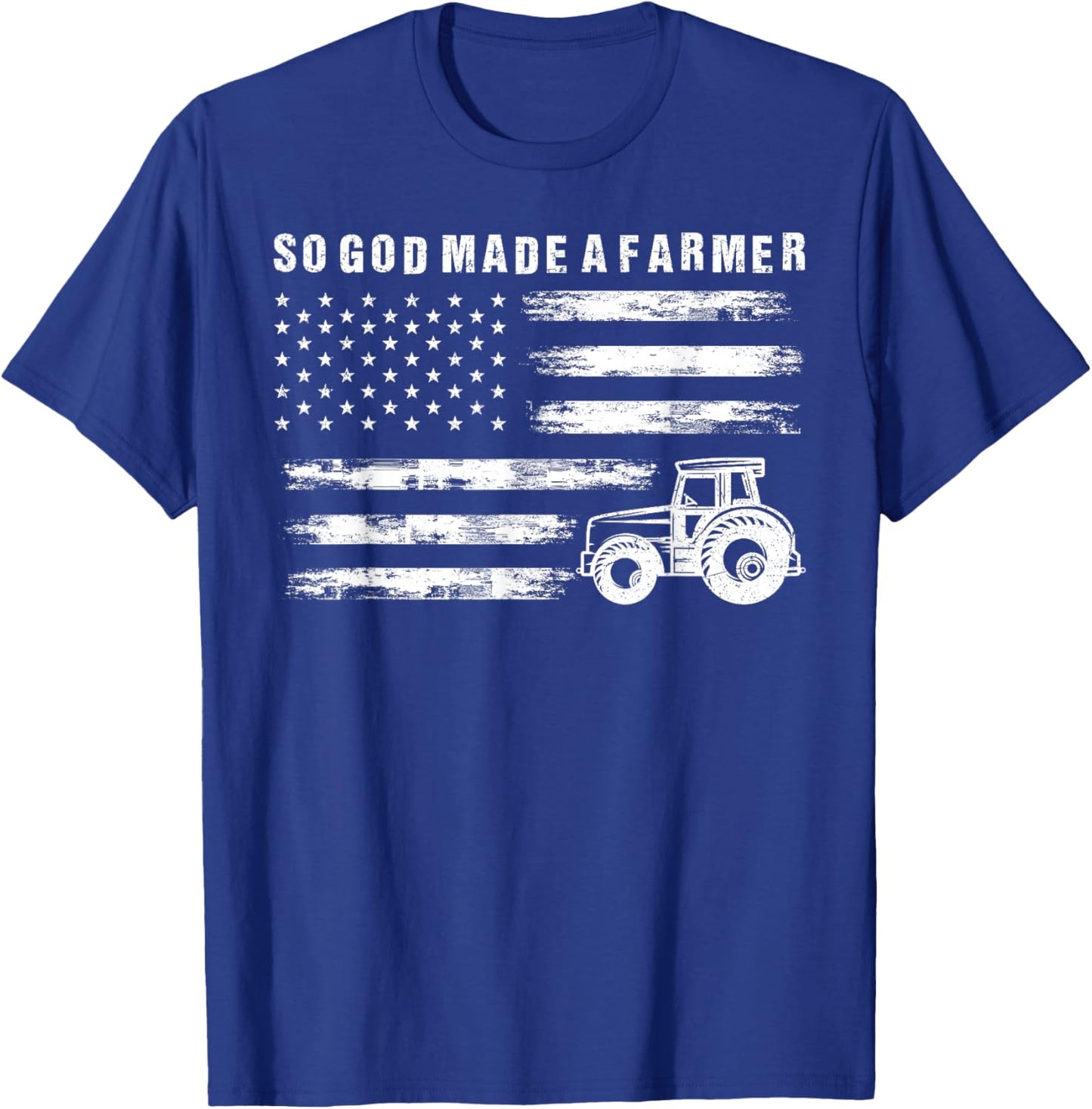 So God Made A Farmer Retro American Flag Tractor T-Shirt - T-Shirt | Royal
