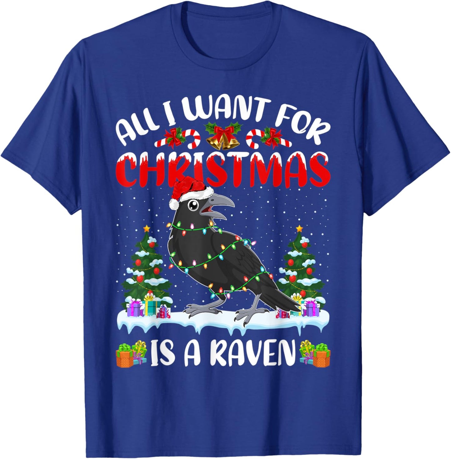 Funny Santa Hat All I Want For Christmas Is A Raven T-Shirt - T-Shirt | Royal