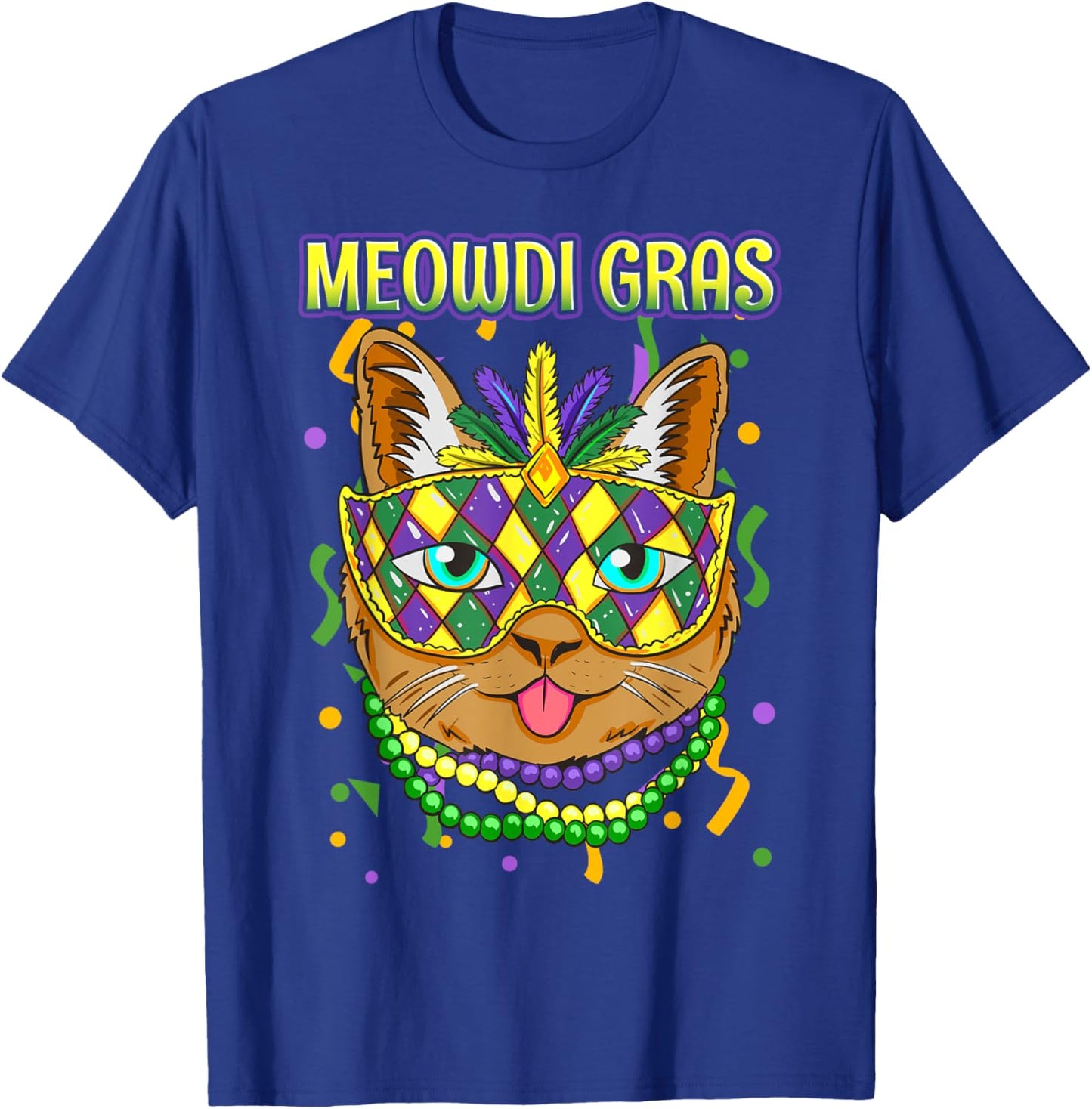 Meowdi Gras Mardi Gras Cat Lover New Orleans Louisiana USA Men Women Girls Kids T-Shirt - T-Shirt | Royal