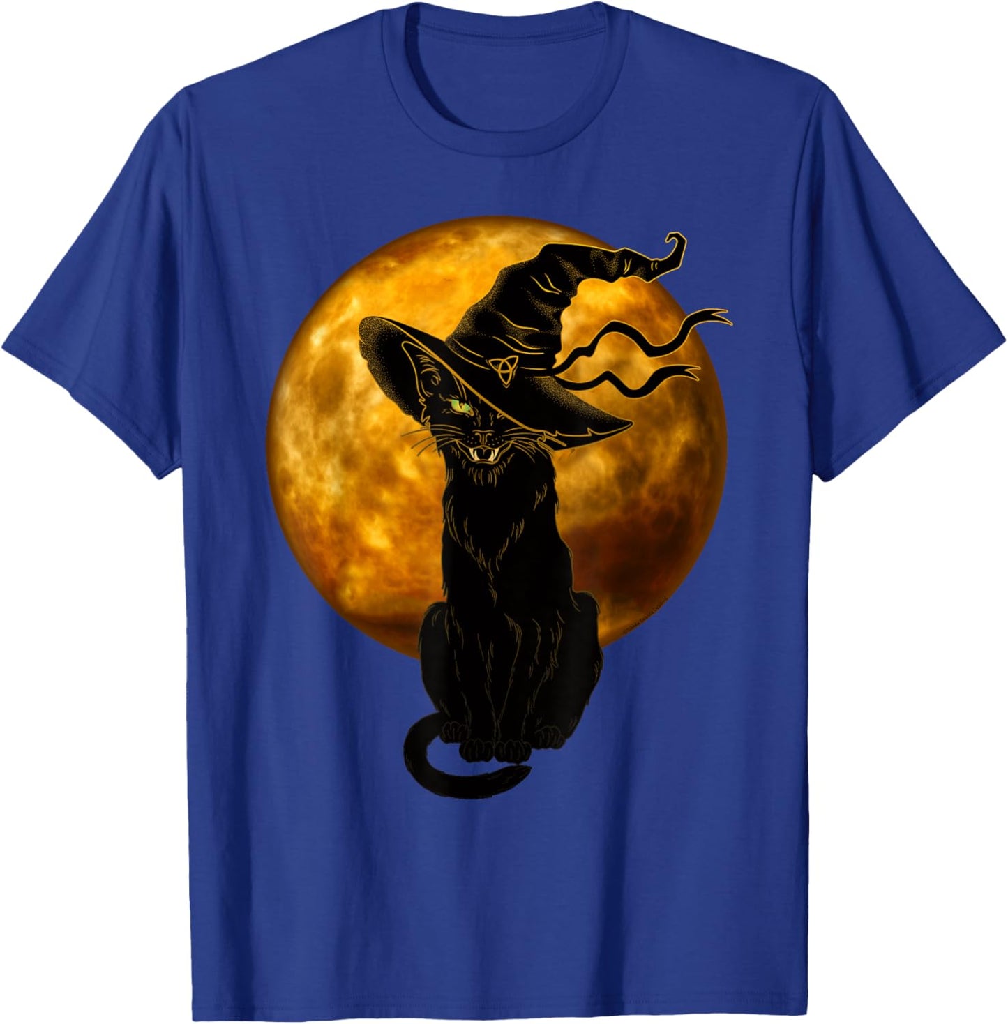 Scary Vintage Black Cat with Witch Hat Full Moon - Halloween T-Shirt - T-Shirt | Royal