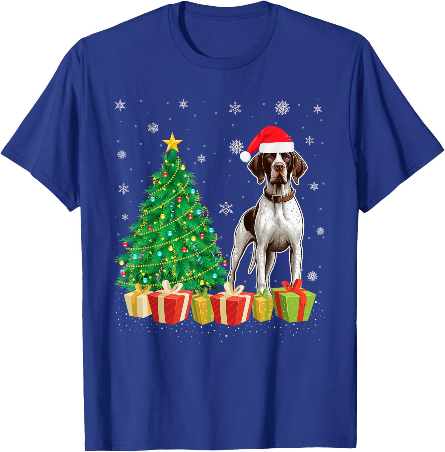 Xmas Tree Lighting Santa Hat English Pointer Dog Christmas Women Kids T-Shirt - T-Shirt | Royal