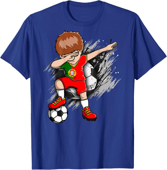 Dabbing Soccer Boy Portugal Jersey Portuguese Football Lover T-Shirt - T-Shirt | Royal