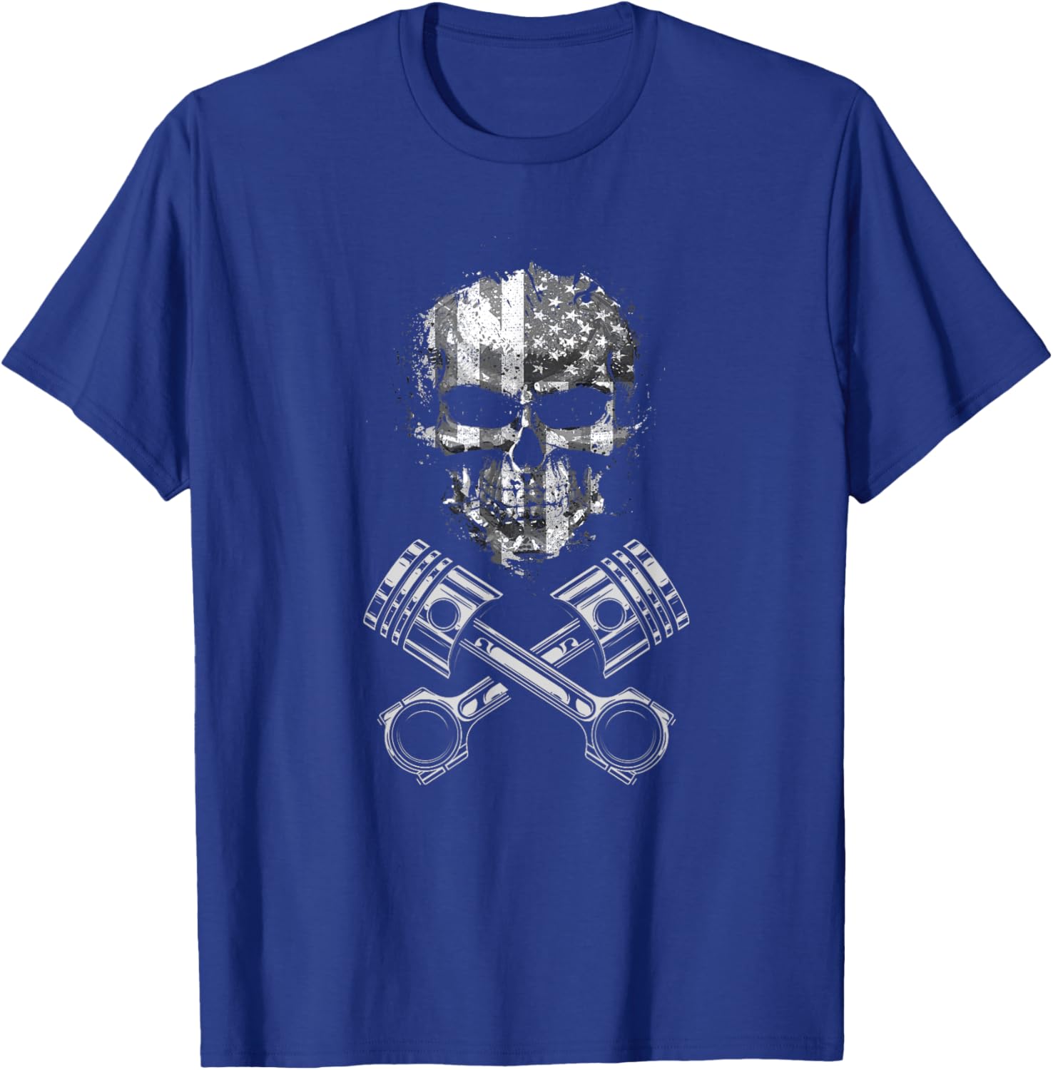 Motorcycle Apparel - American Flag Skull Biker Motorcycle Women Kids Men T-Shirt - T-Shirt | Royal