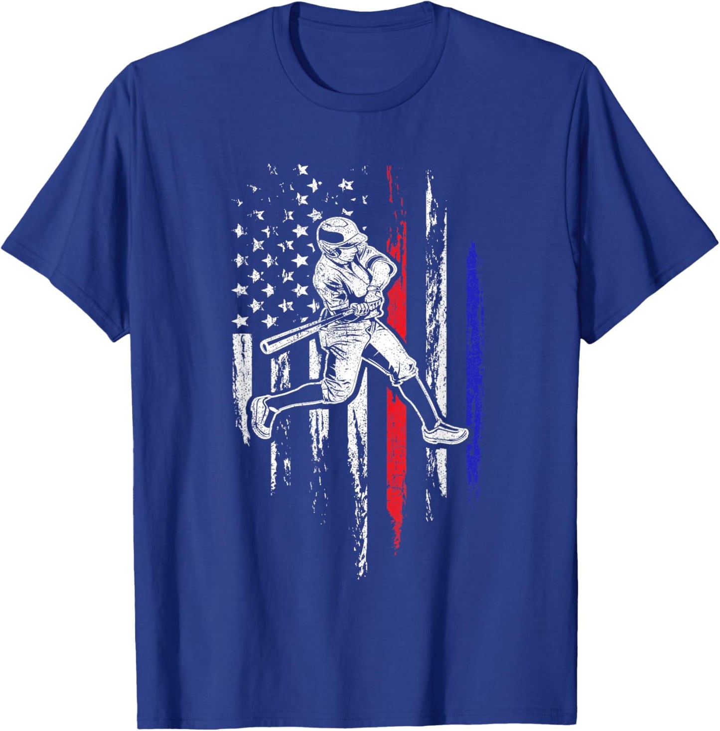 Baseball American Flag Batter Hitting USA 4th of July Gift T-Shirt - T-Shirt | Royal
