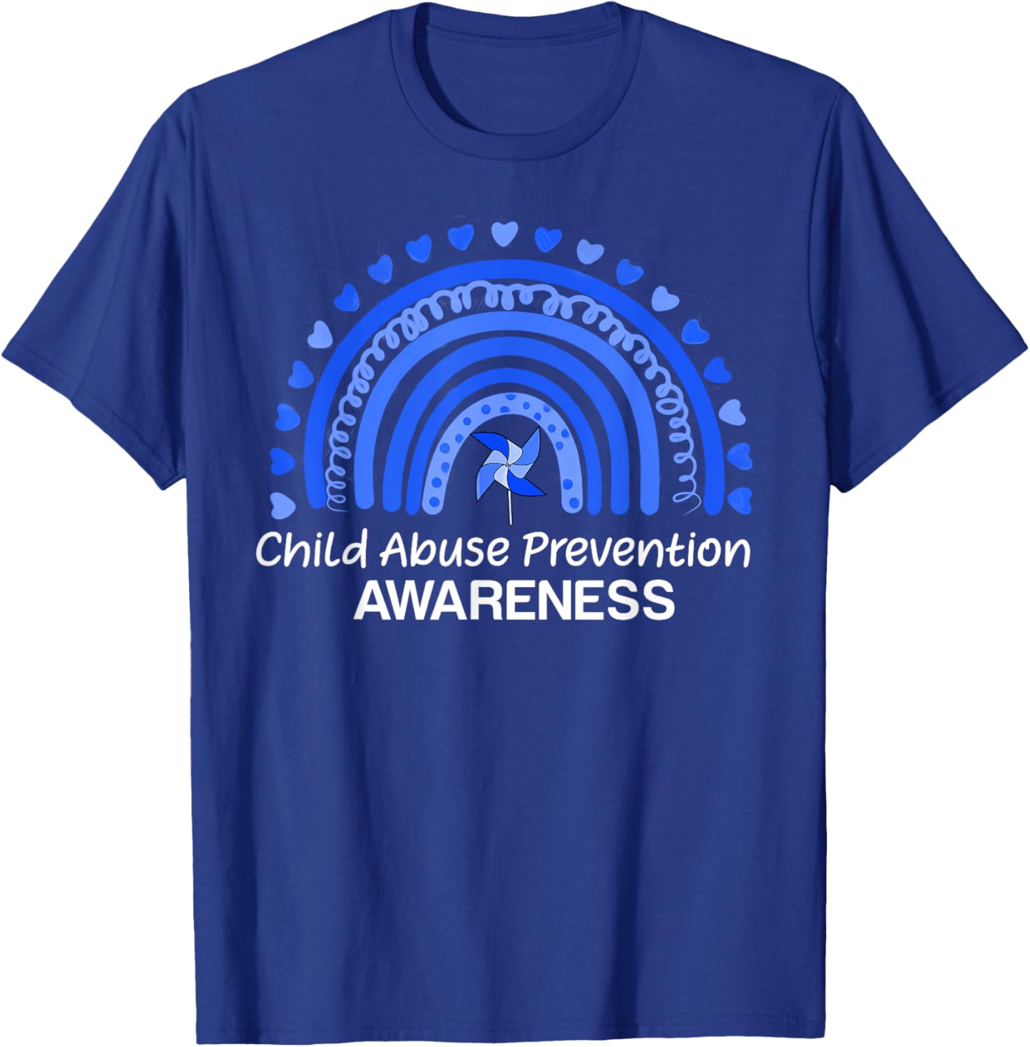 Child Abuse Prevention Awareness Blue Boho Rainbow Pinwheel T-Shirt - T-Shirt | Royal