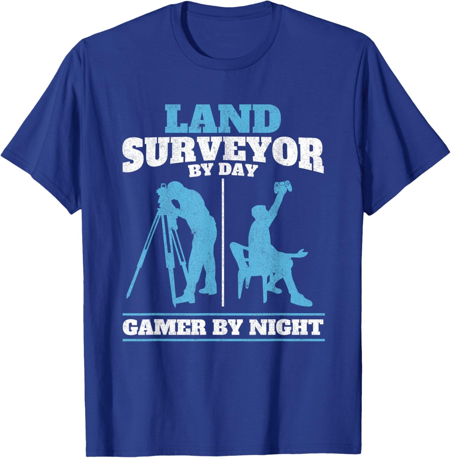 Land Surveyor by Day Gamer by Night Engineer Land Surveying T-Shirt - T-Shirt | Royal