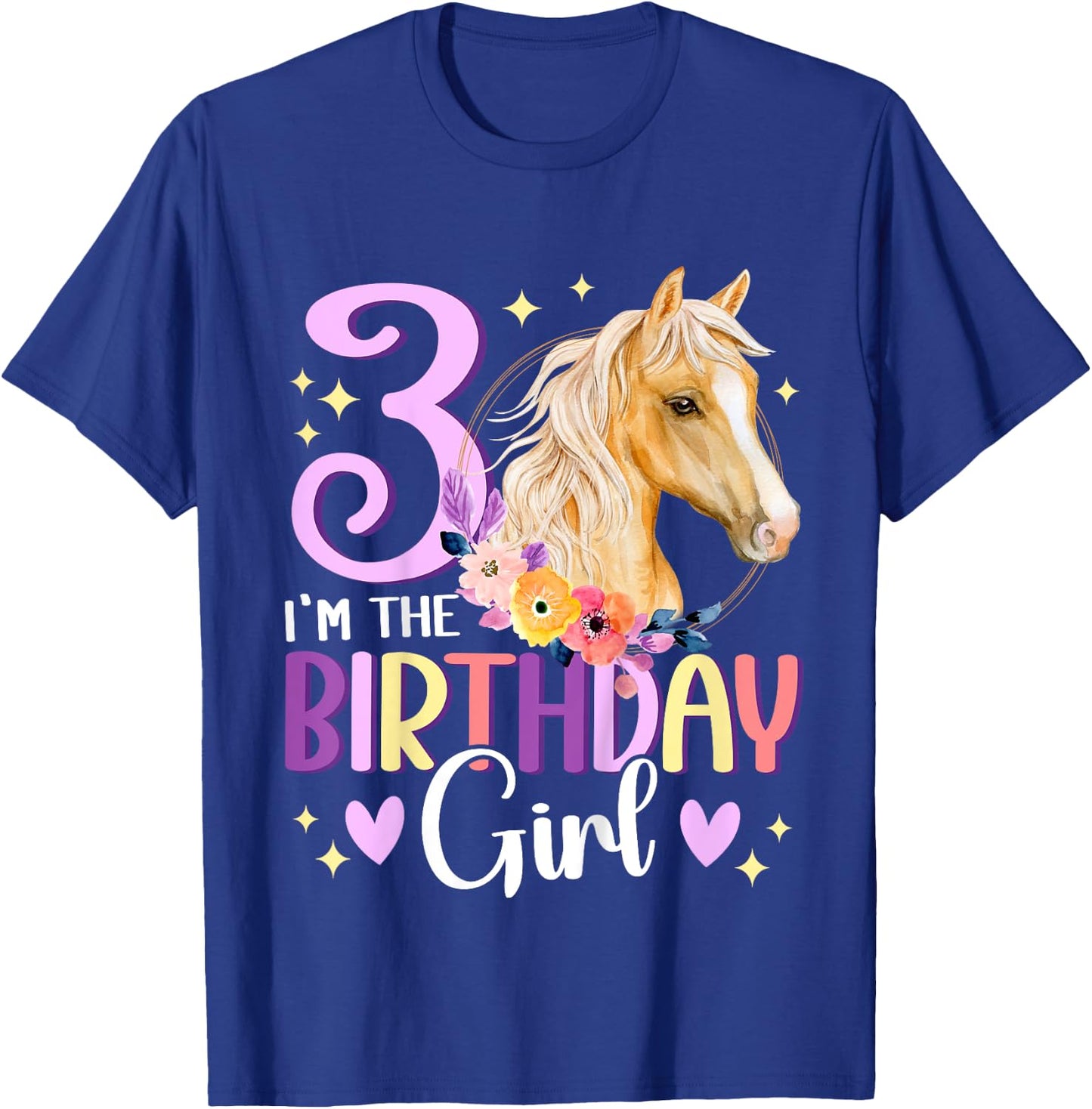 3rd Birthday Horse Girl Third birthday girl 3 years old T-Shirt - T-Shirt | Royal