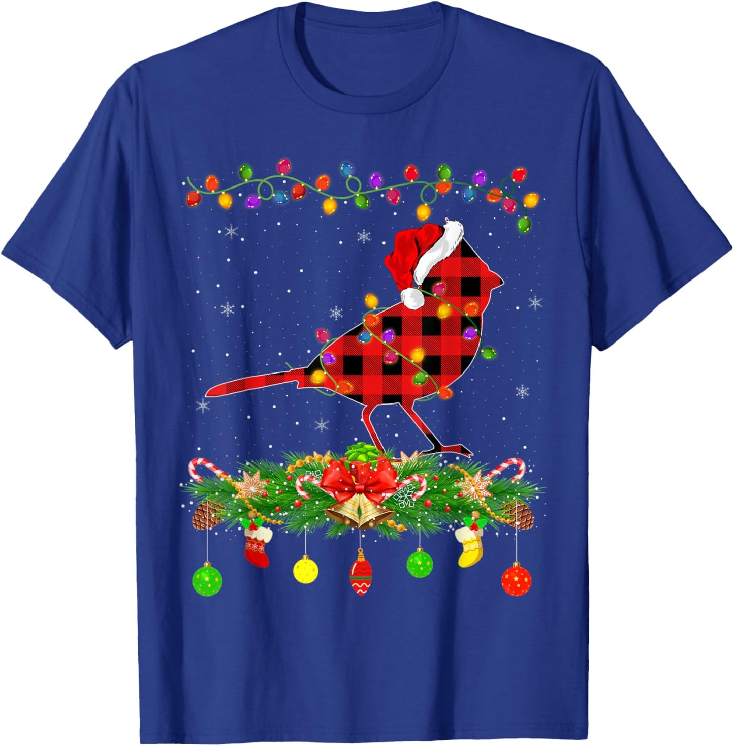 Funny Matching Buffalo Plaid Cardinal Bird Christmas Pajama T-Shirt - T-Shirt | Royal