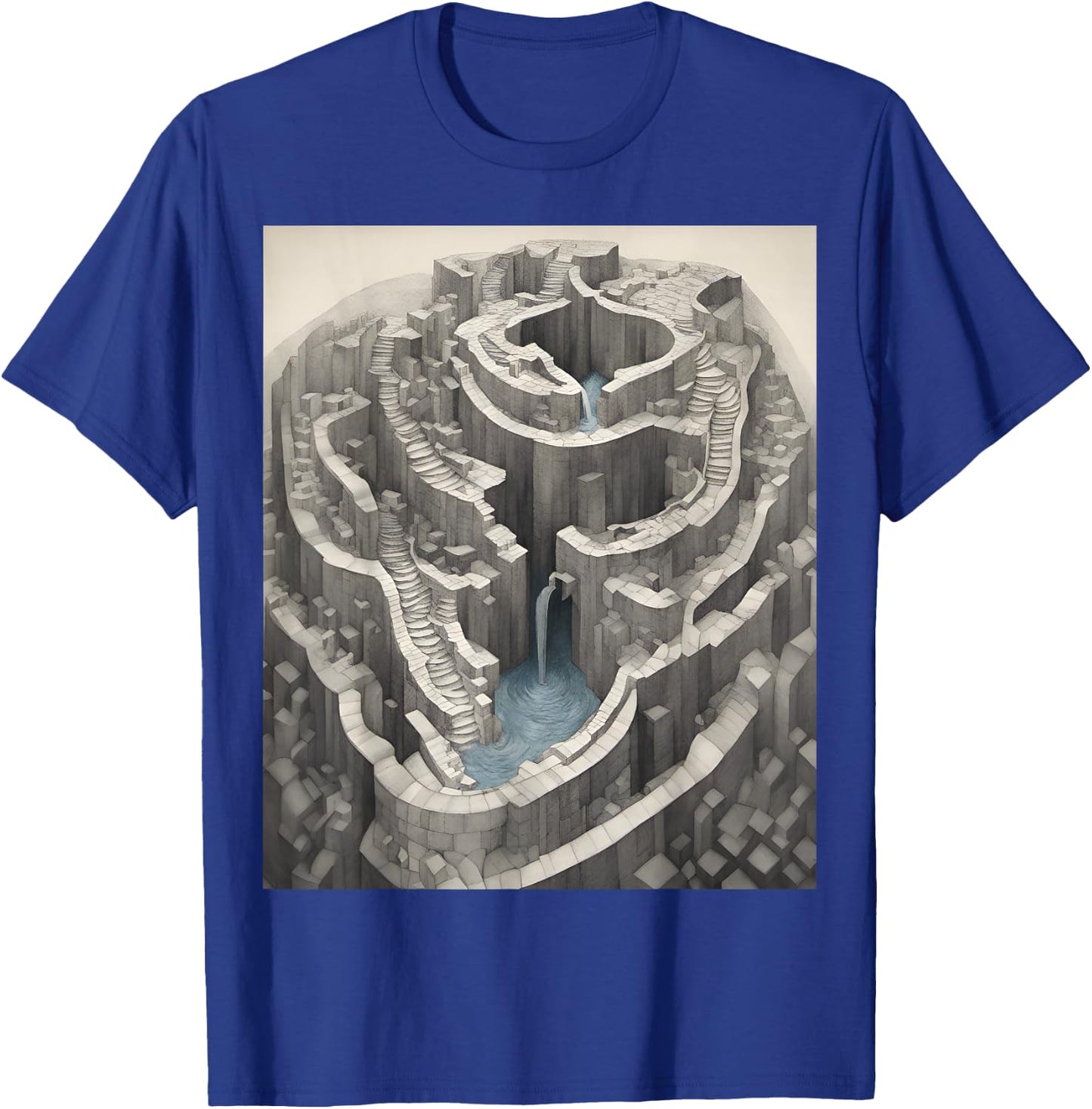 Infinite Waterfall Escher Illusion T-Shirt - T-Shirt | Royal