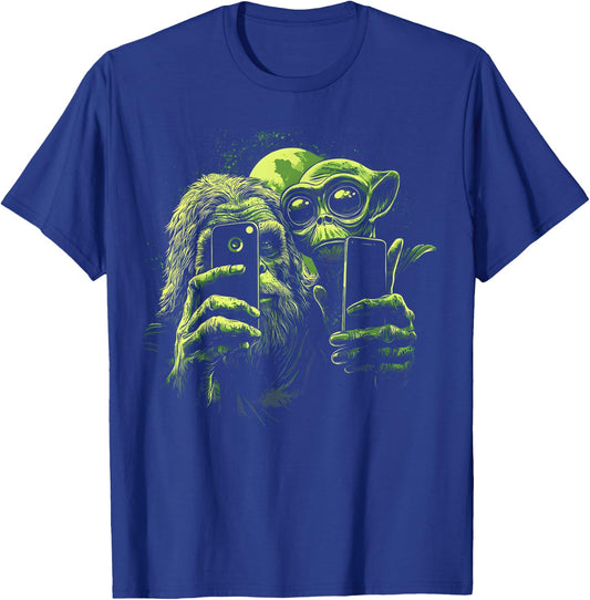 Bigfoot And Alien Sasquatch Love Selfie Funny Sarcastic T-Shirt - T-Shirt | Royal