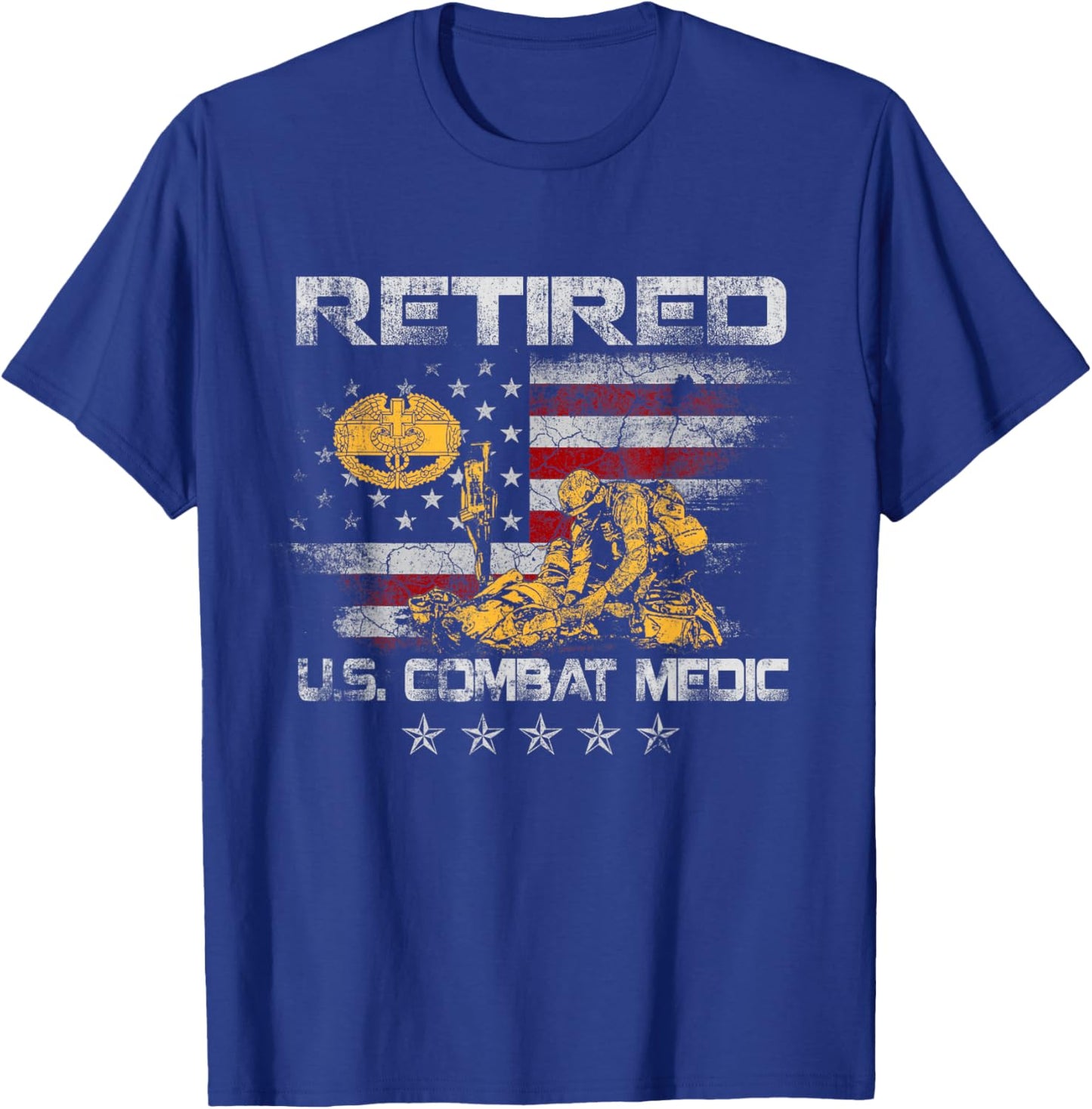 U.S Army Retired Combat Medic Veteran Medical Military Flag T-Shirt - T-Shirt | Royal
