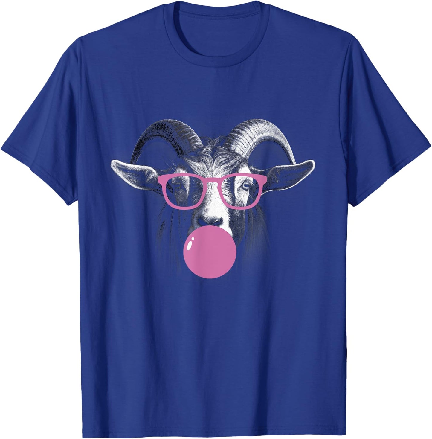 Cool Goat Face Eating Gum And Makes A Bubble Cute Goat T-Shirt - T-Shirt | Royal