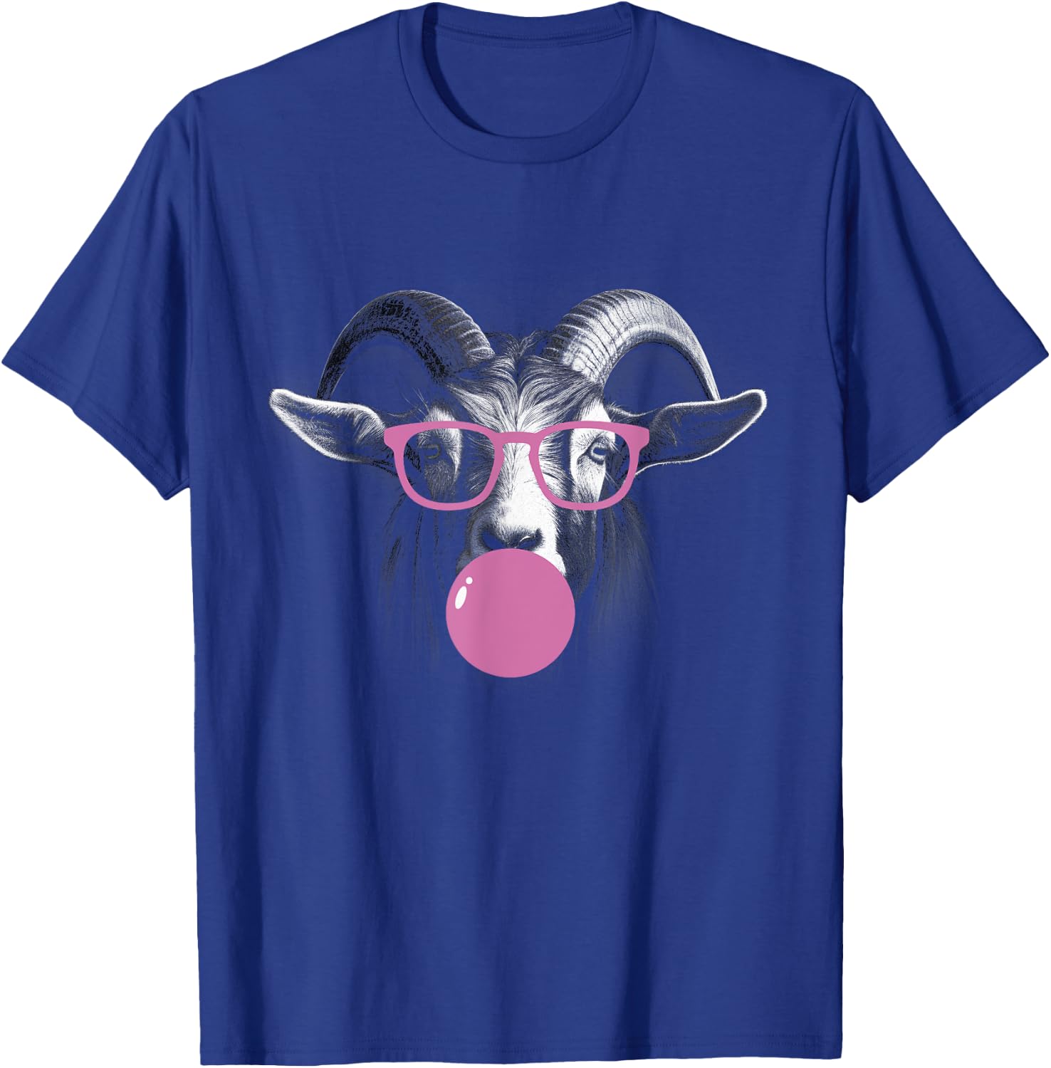 Cool Goat Face Eating Gum And Makes A Bubble Cute Goat T-Shirt - T-Shirt | Royal