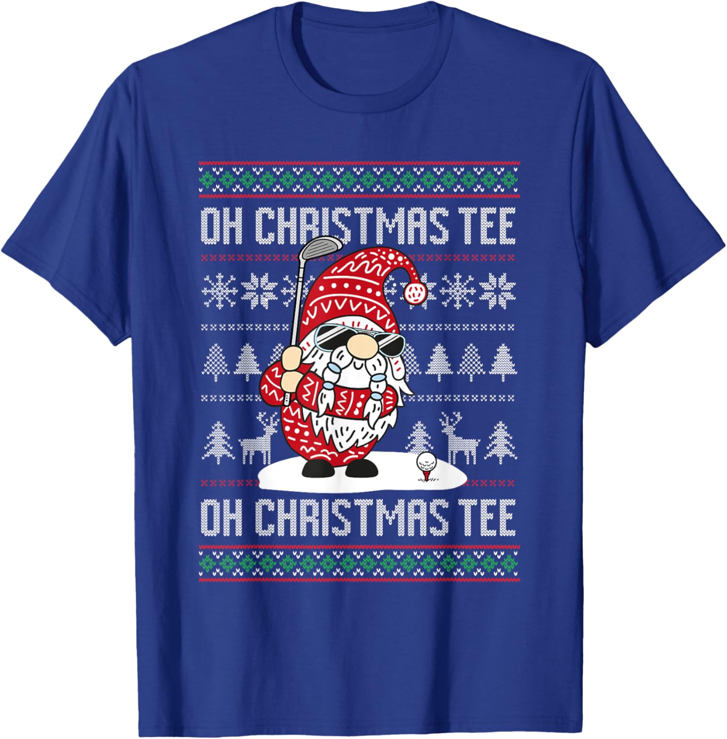 Golf Oh Christmas Santa Gnome Golfer Ugly Christmas T-Shirt - T-Shirt | Royal