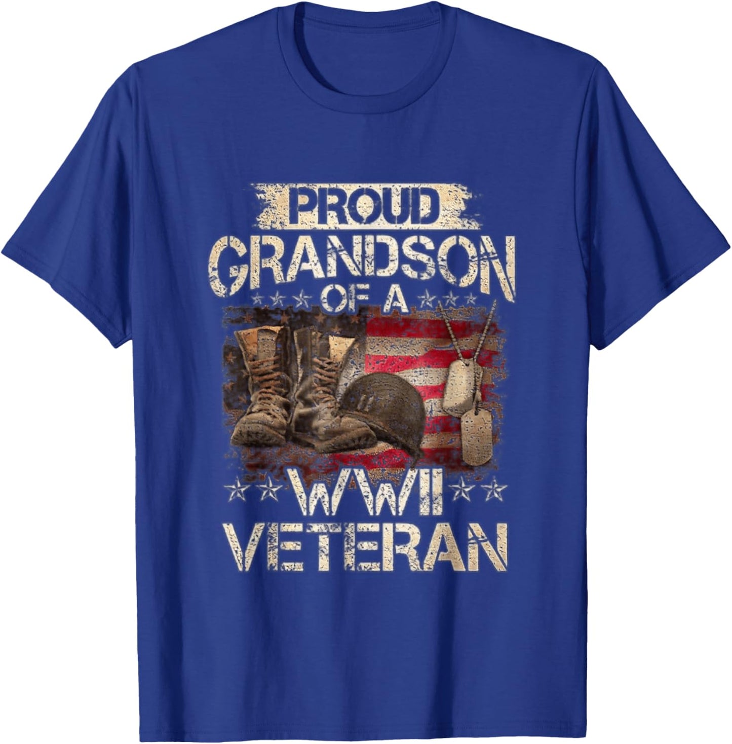 Proud Grandson Of A WW2 Veteran Military Family Veteran Day T-Shirt - T-Shirt | Royal