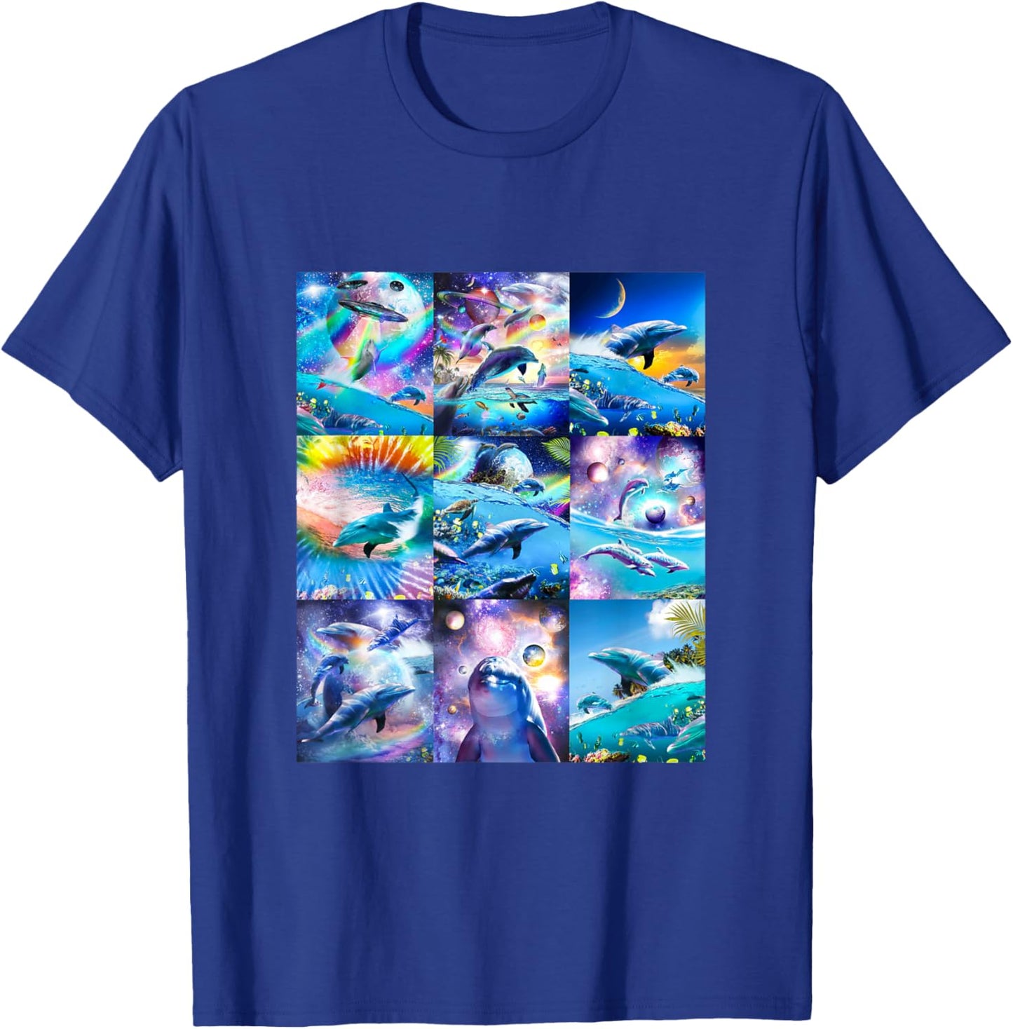 Space Dolphin Rainbow Galaxy Dolphins Collage T-Shirt - T-Shirt | Royal