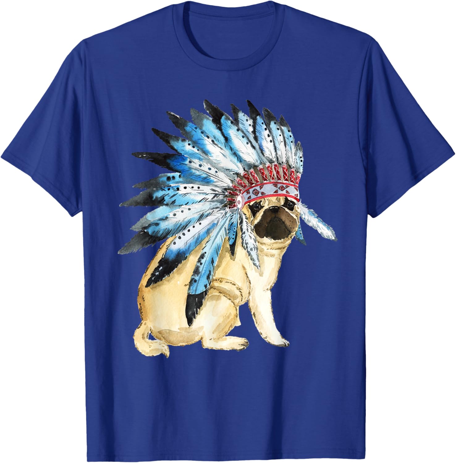 Funny Pug Look Like a Native American T-Shirt - T-Shirt | Royal