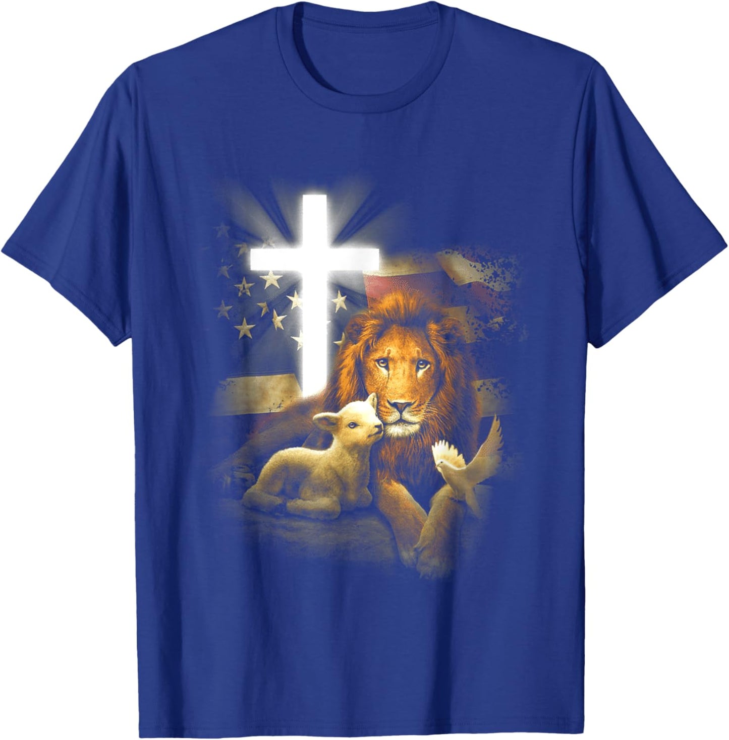 Lion And Lamb Cross Jesus Christ T-Shirt - T-Shirt | Royal