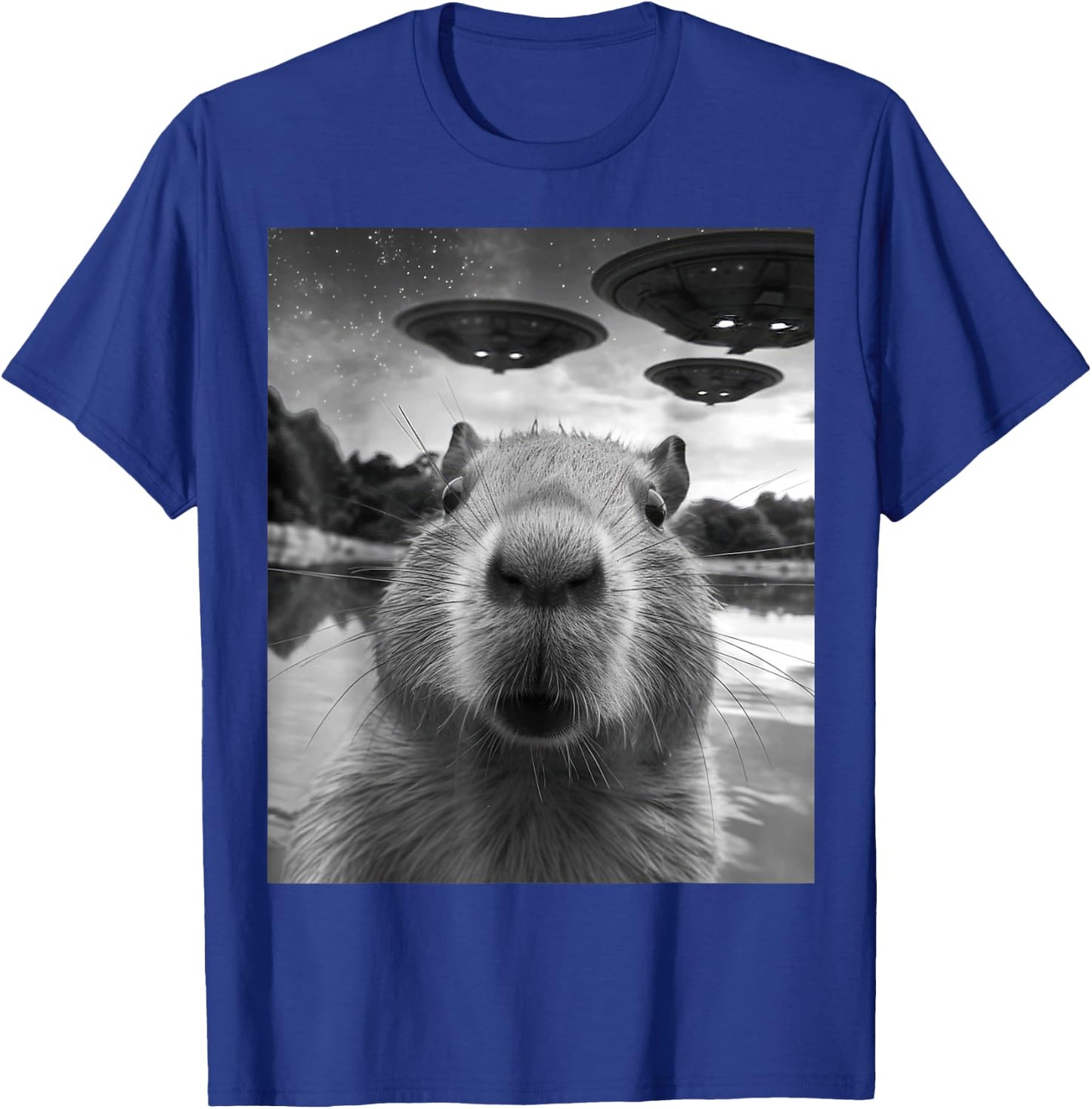 Capybara Selfie with UFOs Weird T-Shirt - T-Shirt | Royal