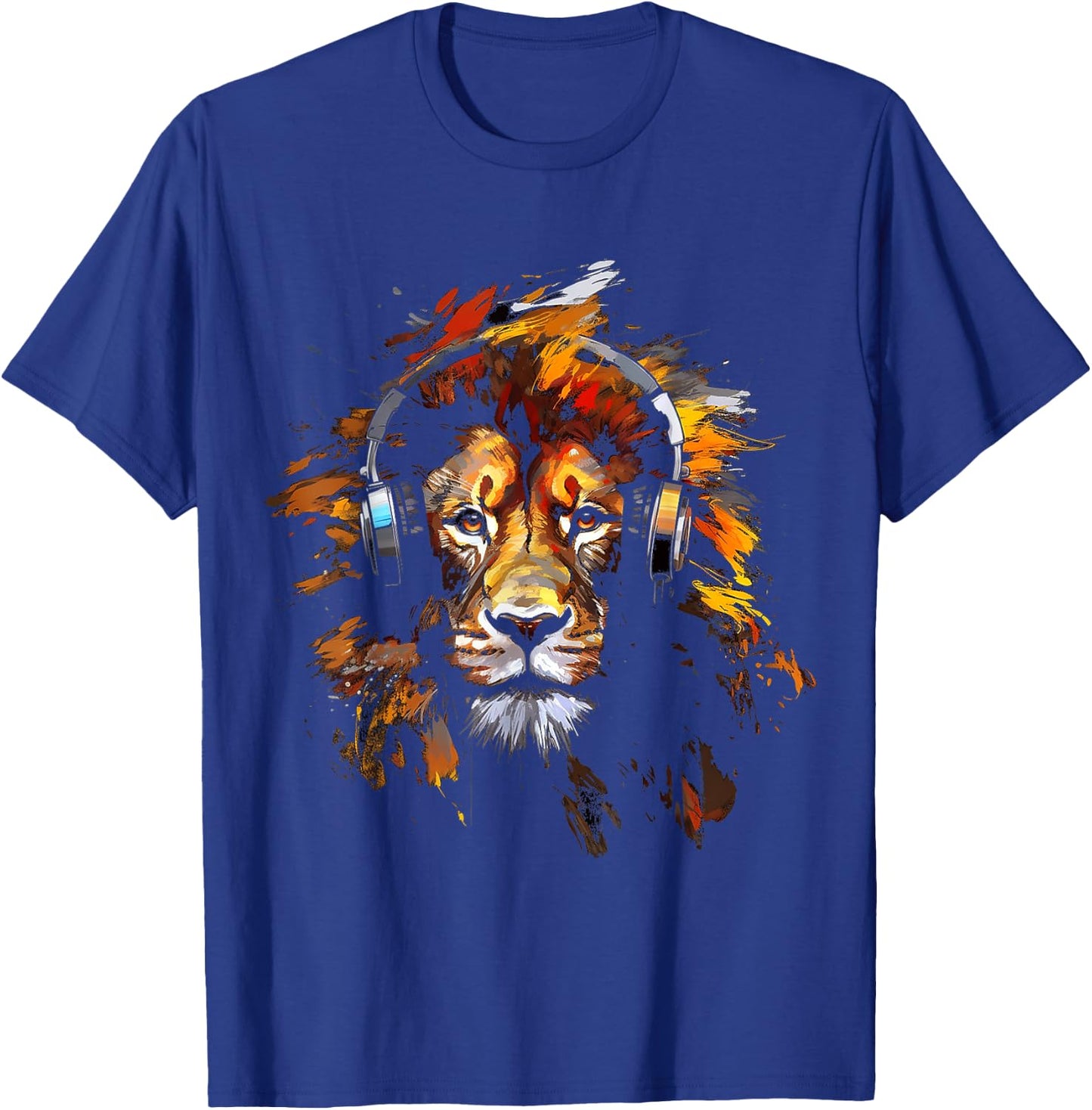 Lion Headphones Animal Motif Music Artwork Lion T-Shirt - T-Shirt | Royal