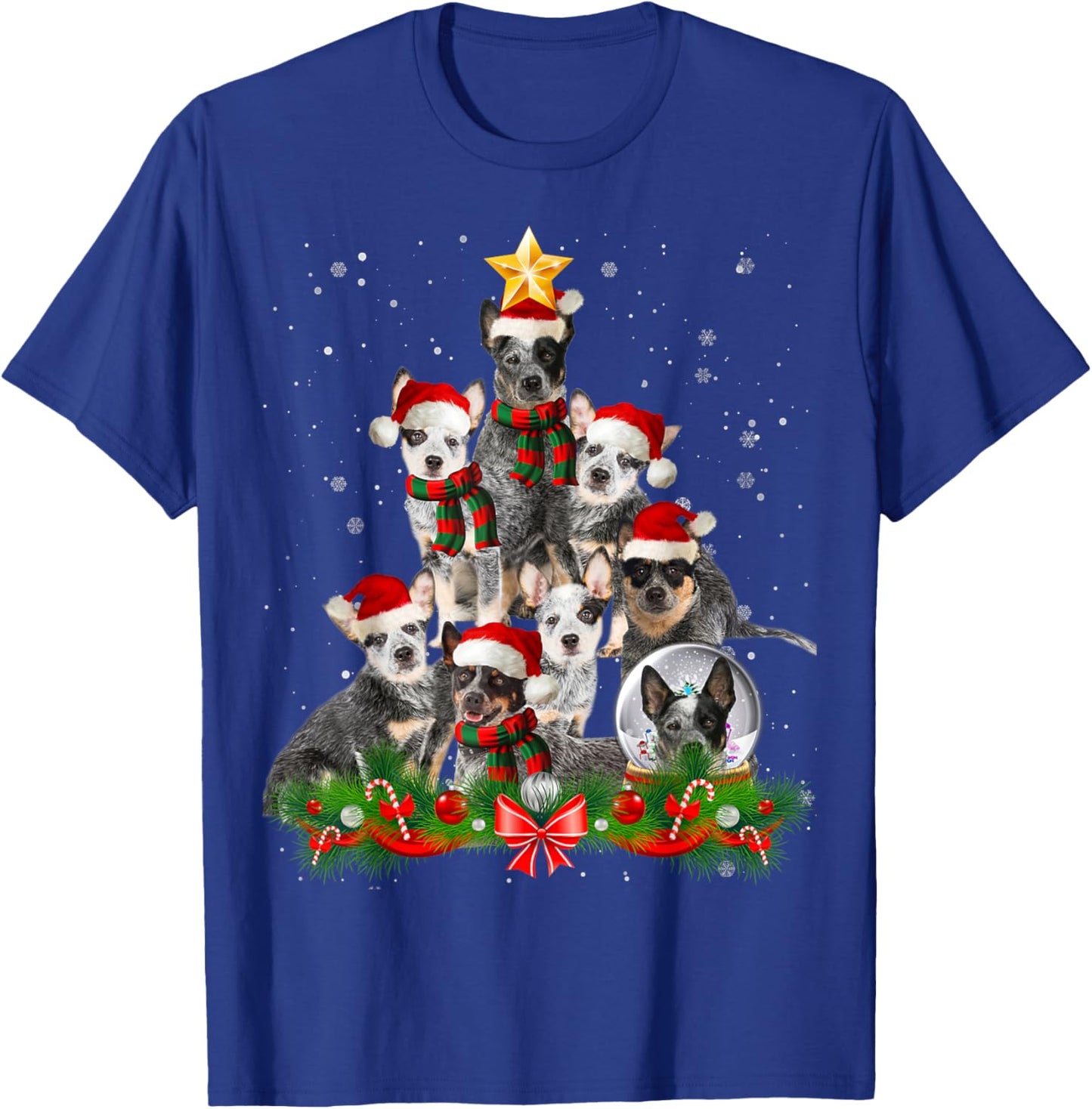 Funny Australian Cattle Dog Dog Christmas Tree - Black Adults Cotton Polyester Blend - Christmas, Halloween, Father's Day, Valentine's Day T-Shirt - T-Shirt | Royal