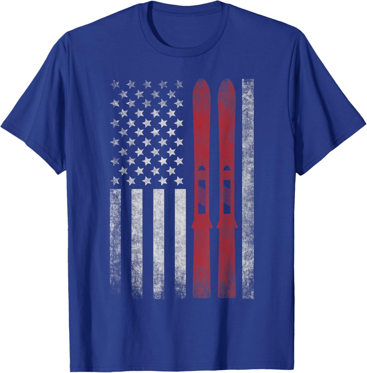 American Flag & Skis. Skiing Winter Sports for US Skiers. T-Shirt - T-Shirt | Royal