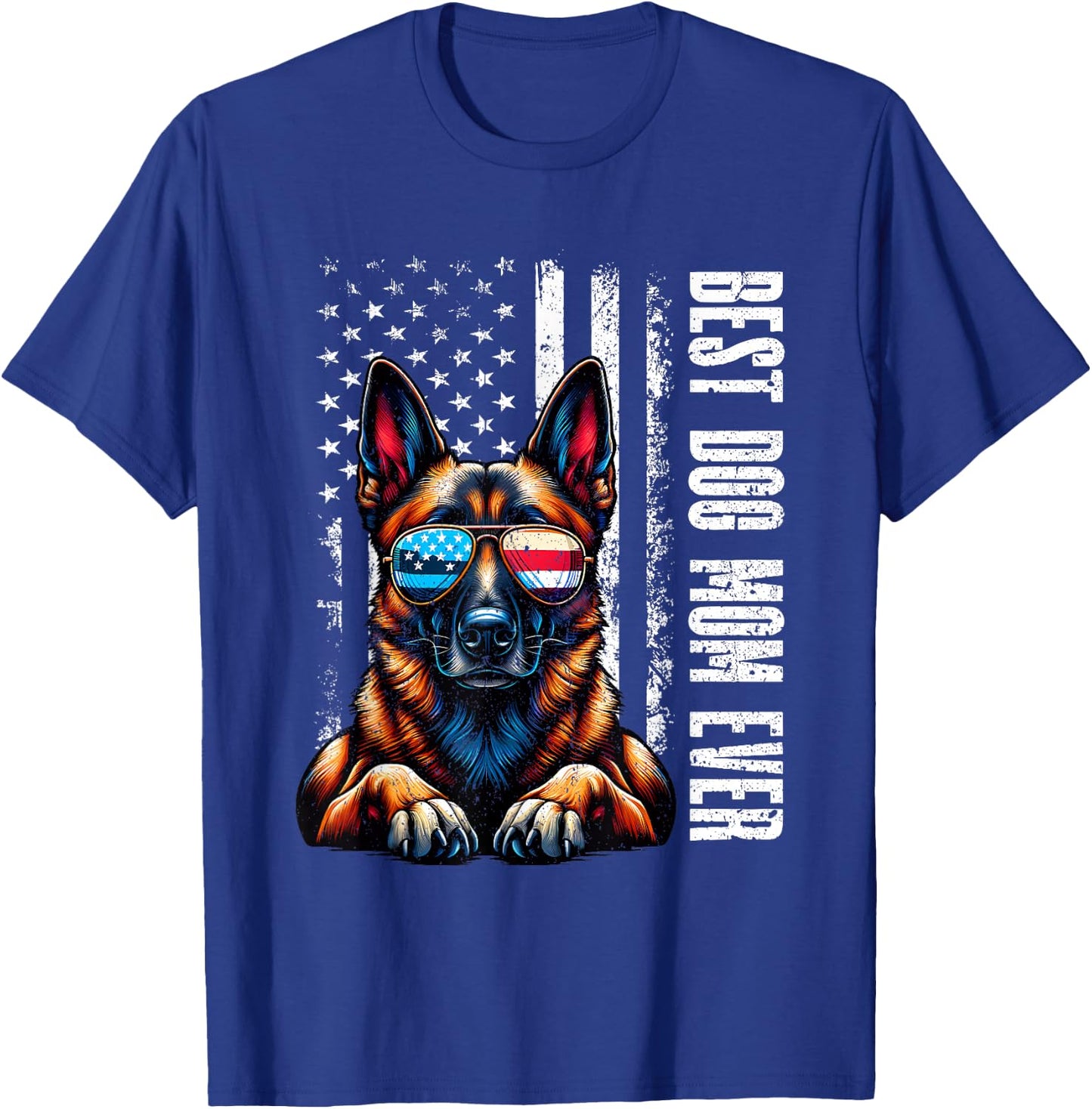 Vintage Best Dog Mom Ever Belgian Malinois Dog American Flag T-Shirt - T-Shirt | Royal