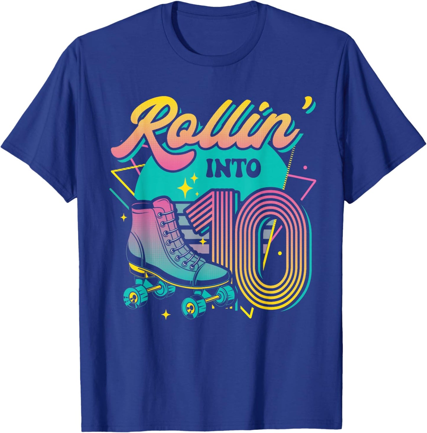 Roller Skate 10th Birthday Party Rolling into 10 Retro Girl T-Shirt - T-Shirt | Royal
